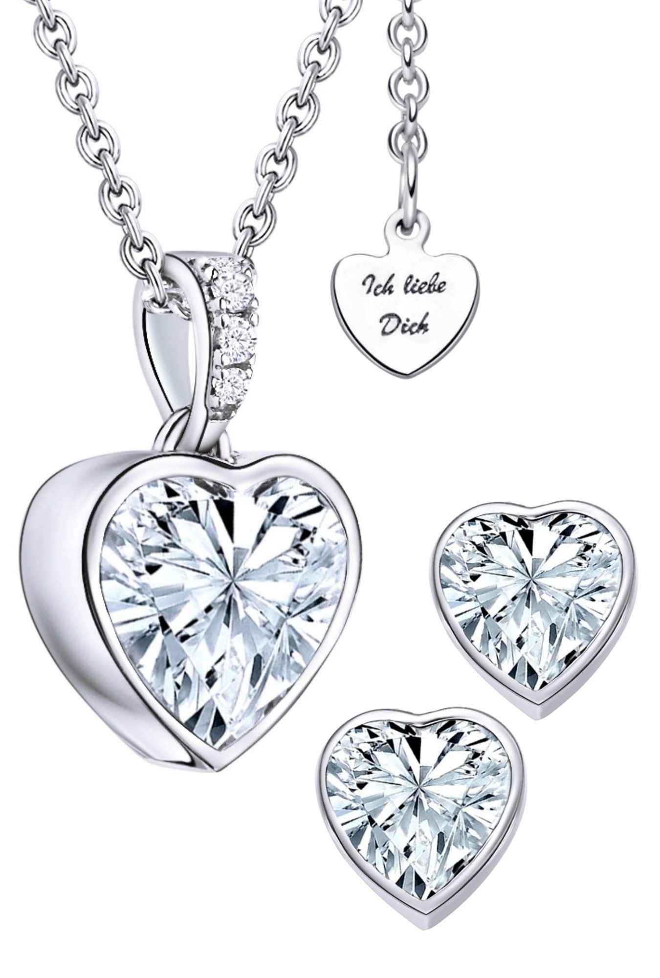 LOVENEST Schmuckset Schmuck Set Silber925 / Gold vergoldet Kette Ohrringe Ich Liebe Dich (Set, 3-tlg., Weihnachten, Geburtstag, Hochzeitstag), Kette und Ohrringe Set, hochwertiges Geschenk Frau Ehefrau Freundin