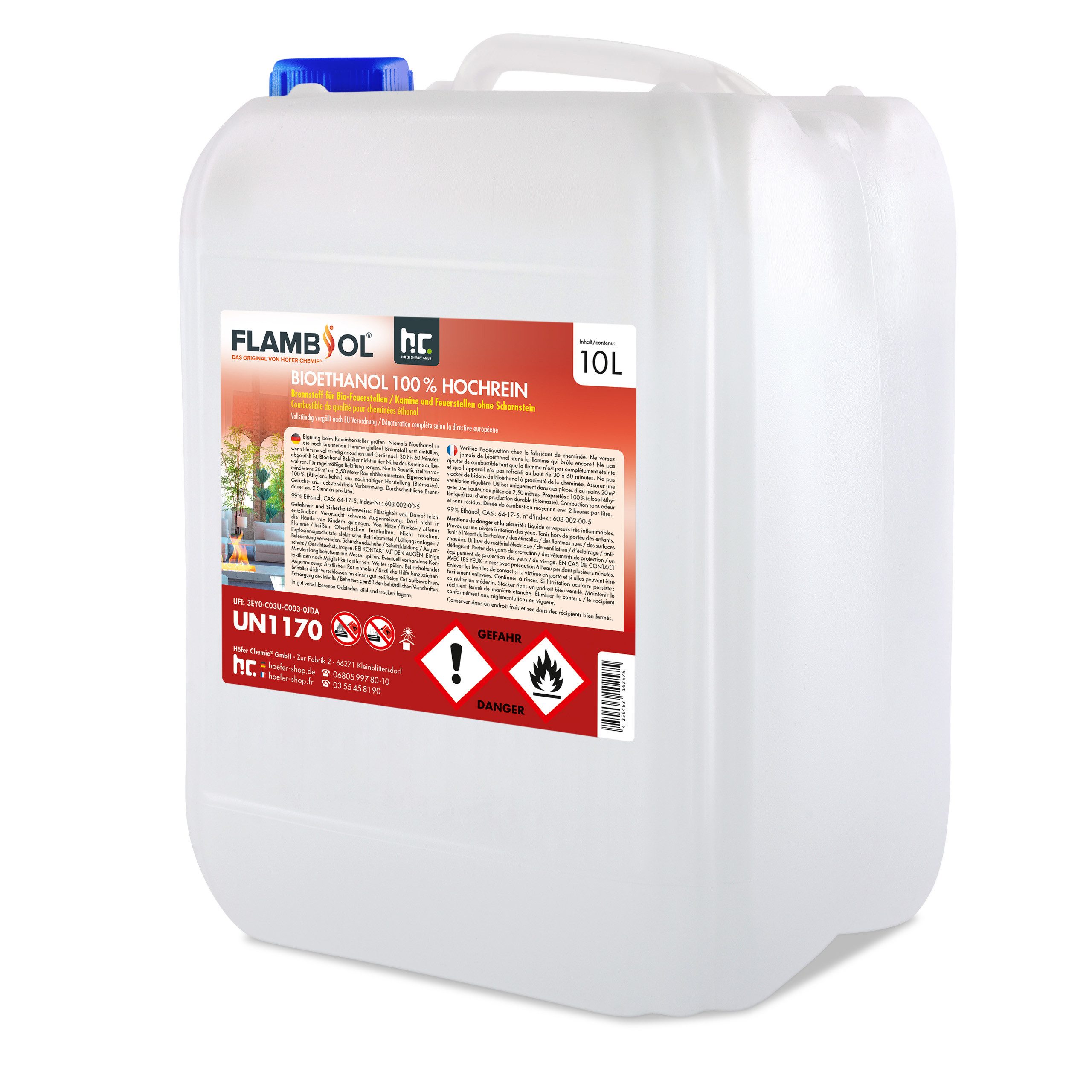FLAMBIOL Bioethanol 10 L FLAMBIOL® Bioethanol 100% Hochrein, 10 kg