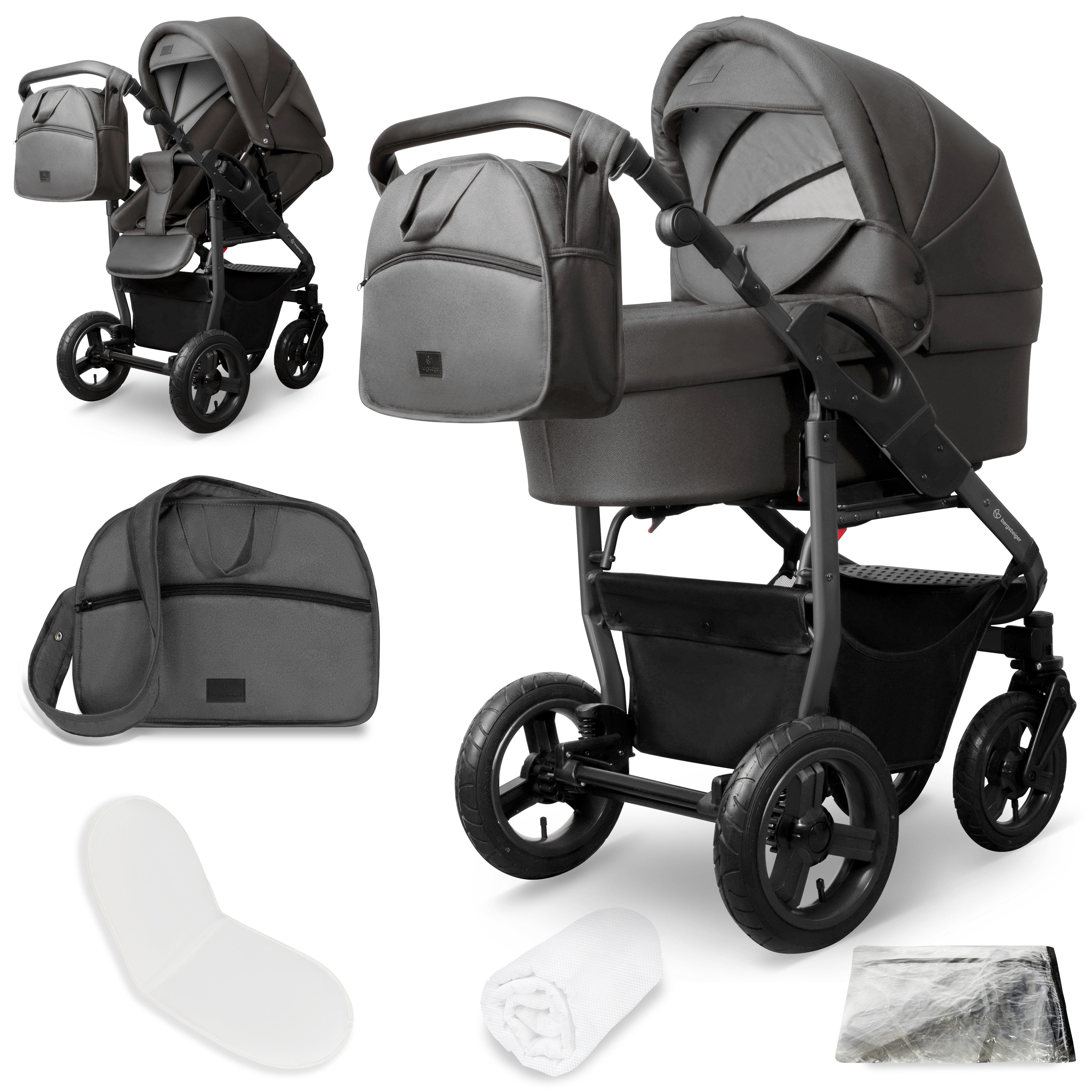 bergsteiger Kombi-Kinderwagen Babywagen Capri 3in1, Kombikinderwagen Komplettset, (10-tlg)