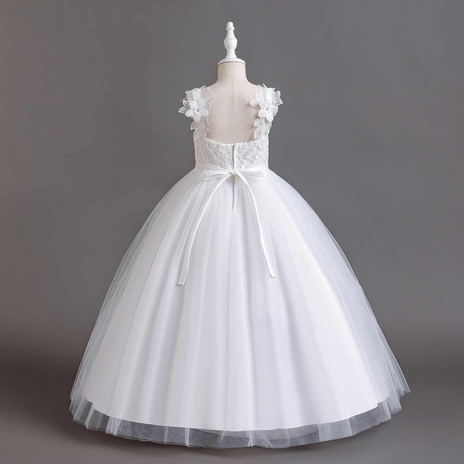 Daisred Weiß Blumenmädchen Abendkleid Tüllkleider Prinzessinnenkleider Abendkleider