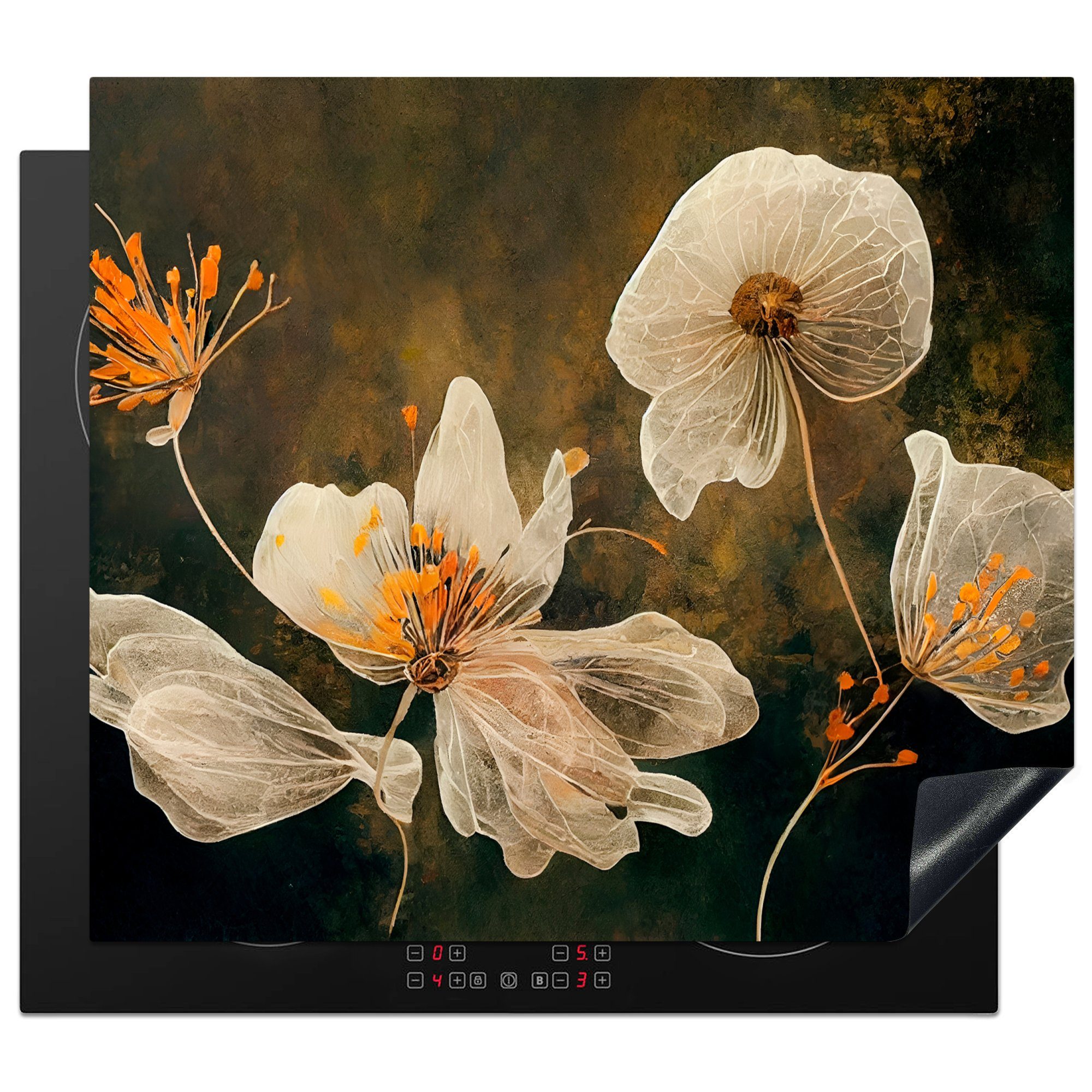 MuchoWow Herdblende-/Abdeckplatte Blumen - Pflanzen - Natur - Illustration, Vinyl, (1 tlg), 60x52 cm, Mobile Arbeitsfläche nutzbar, Ceranfeldabdeckung