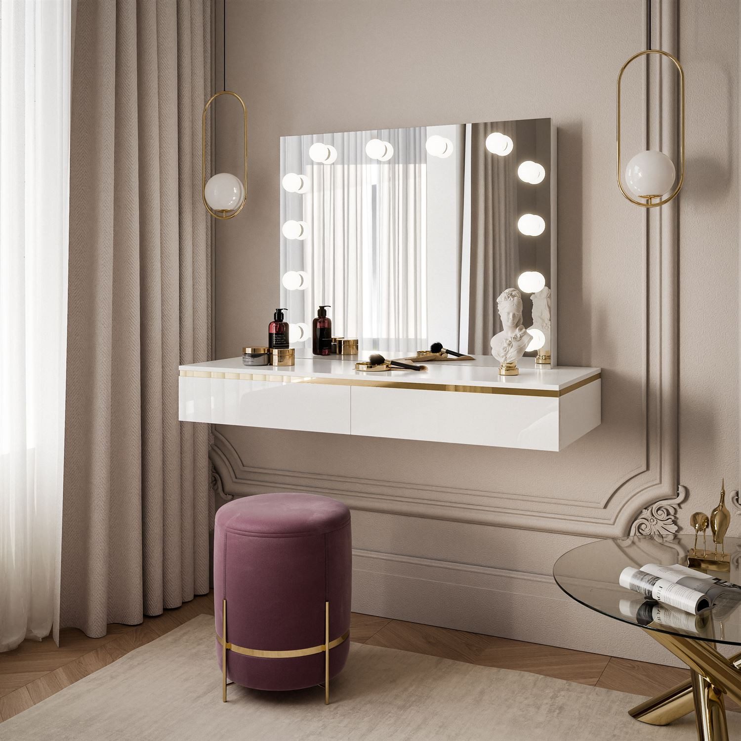 Lookway Schminktisch Hängender AURORA ELITE mit Spiegel, Weiß / Weiß hochgl günstig online kaufen