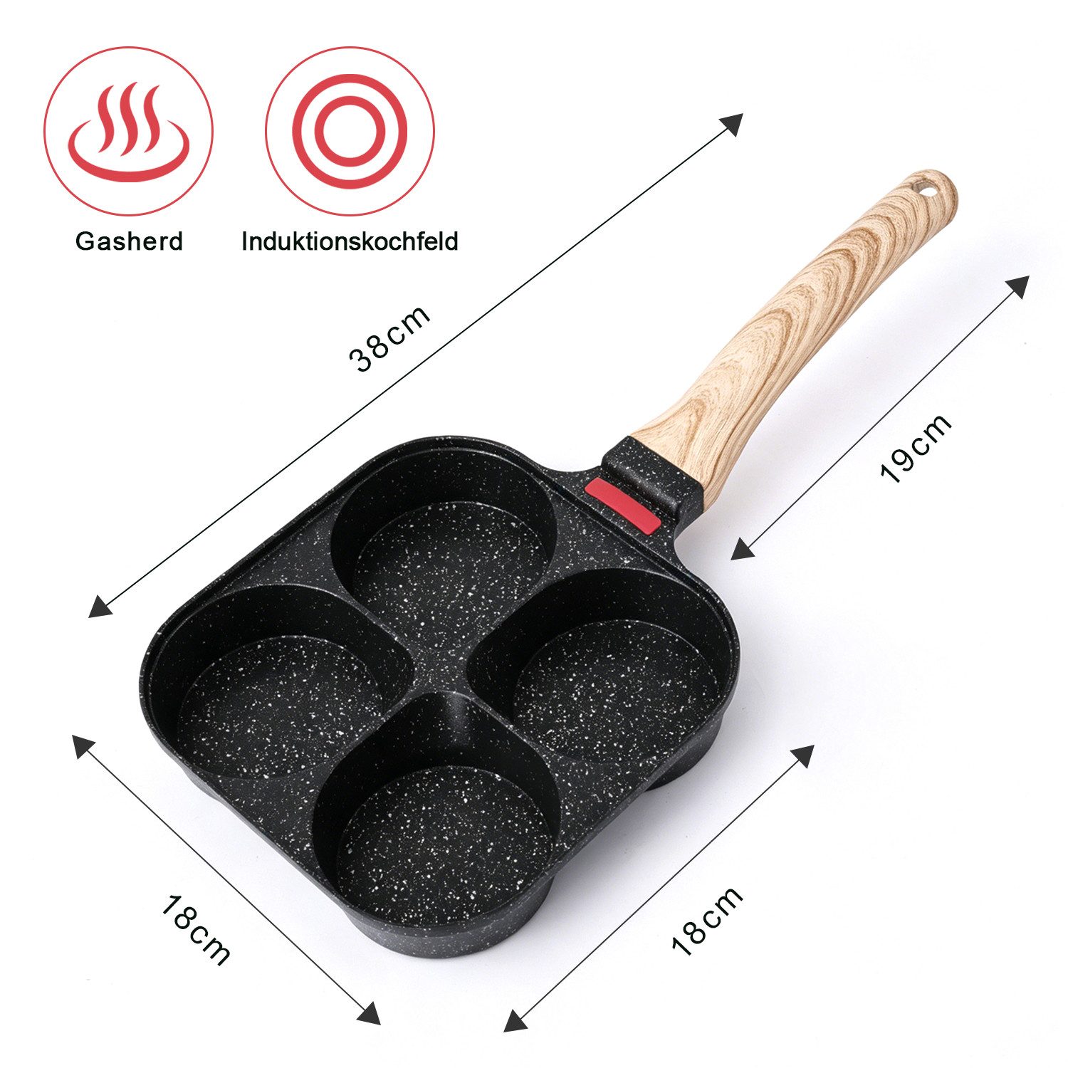 FANNOU Bratpfanne Spiegeleipfanne mit Deckel, 4 Loch Pancake Pfanne, (1-tlg), Aluminium-Antihaft Bratpfanne für Induktionsherd & Gasherd