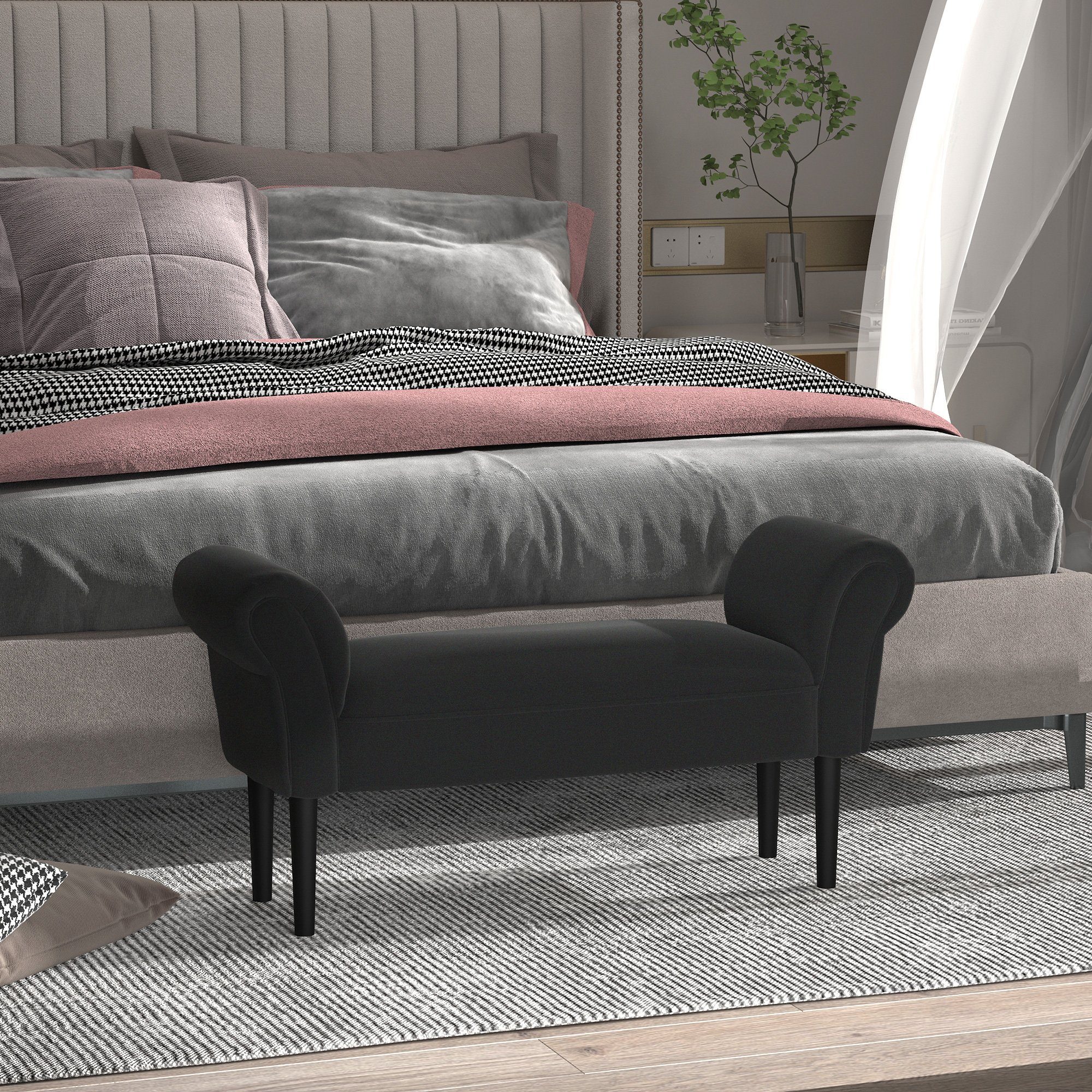 HOMCOM Polsterbank Flurbank für Schlafzimmer (Bettbank, 1-St., Sitzottomane), Schwarz, 102 x 36 x 51 cm