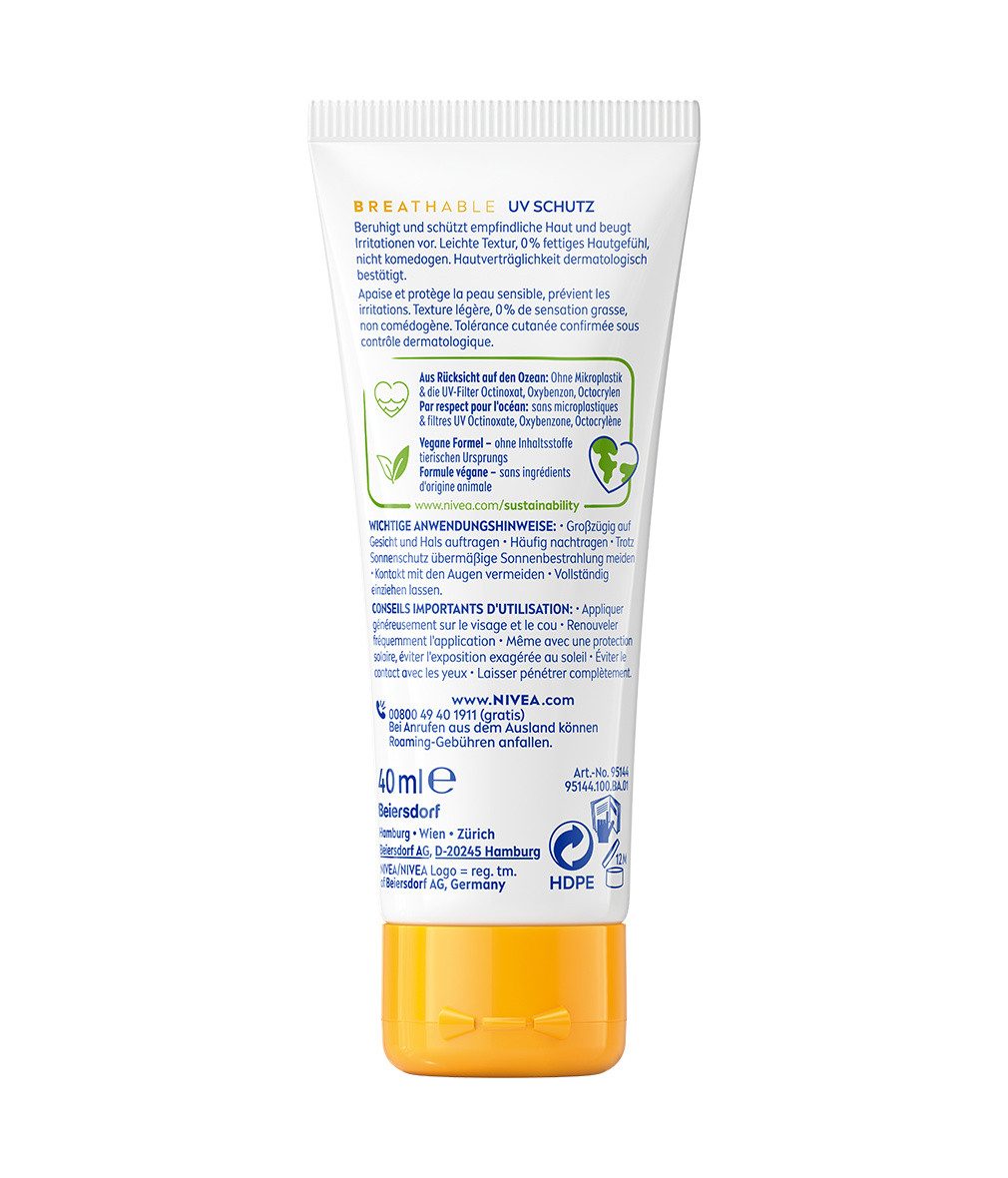 Nivea Sun Sonnenschutzpflege UV Gesicht Sensitive Creme LSF 50+ 40ml atmungsaktiv, 1-tlg.