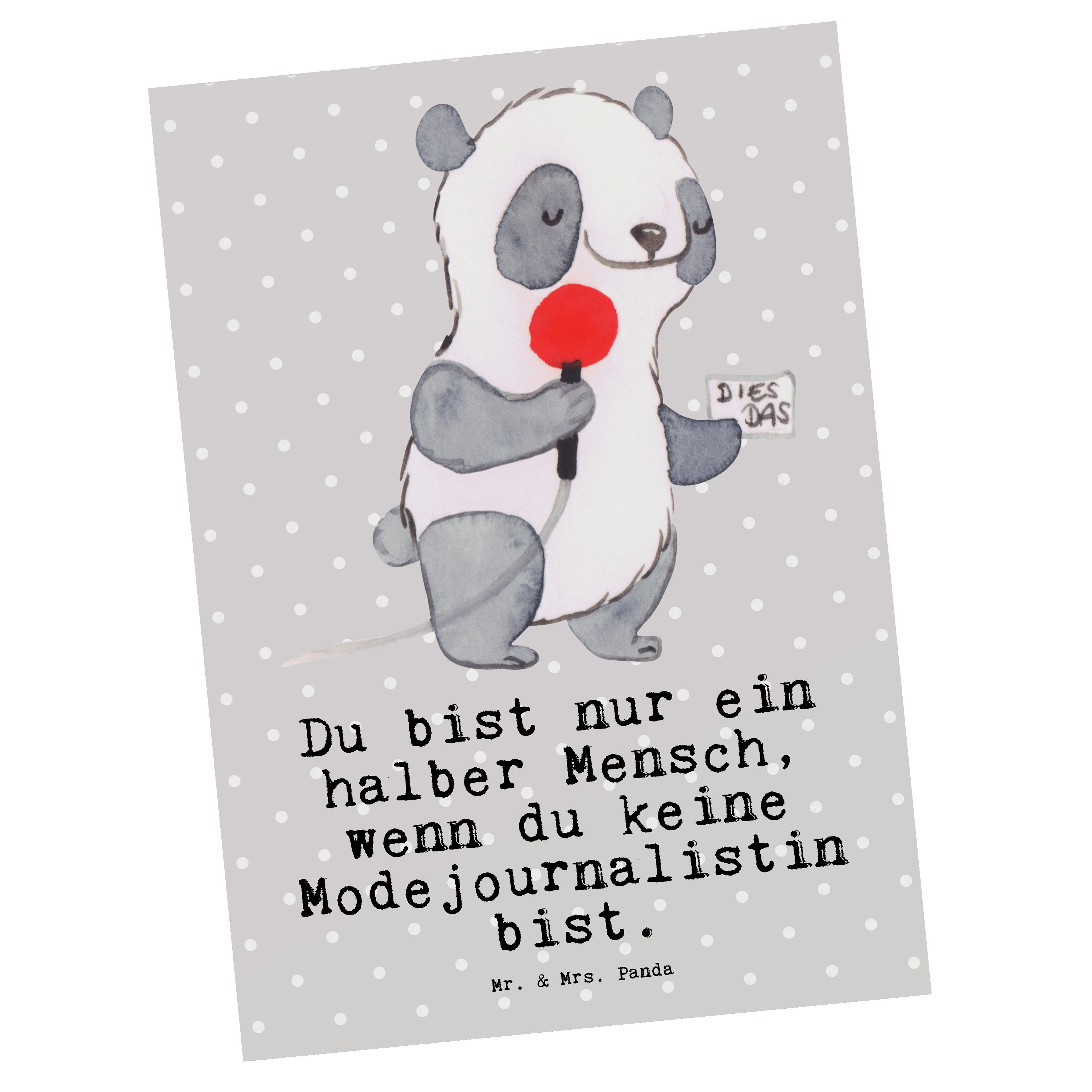 Mr. & Mrs. Panda Postkarte Modejournalistin mit Herz - Grau Pastell - Geschenk, Firma, Pressebür