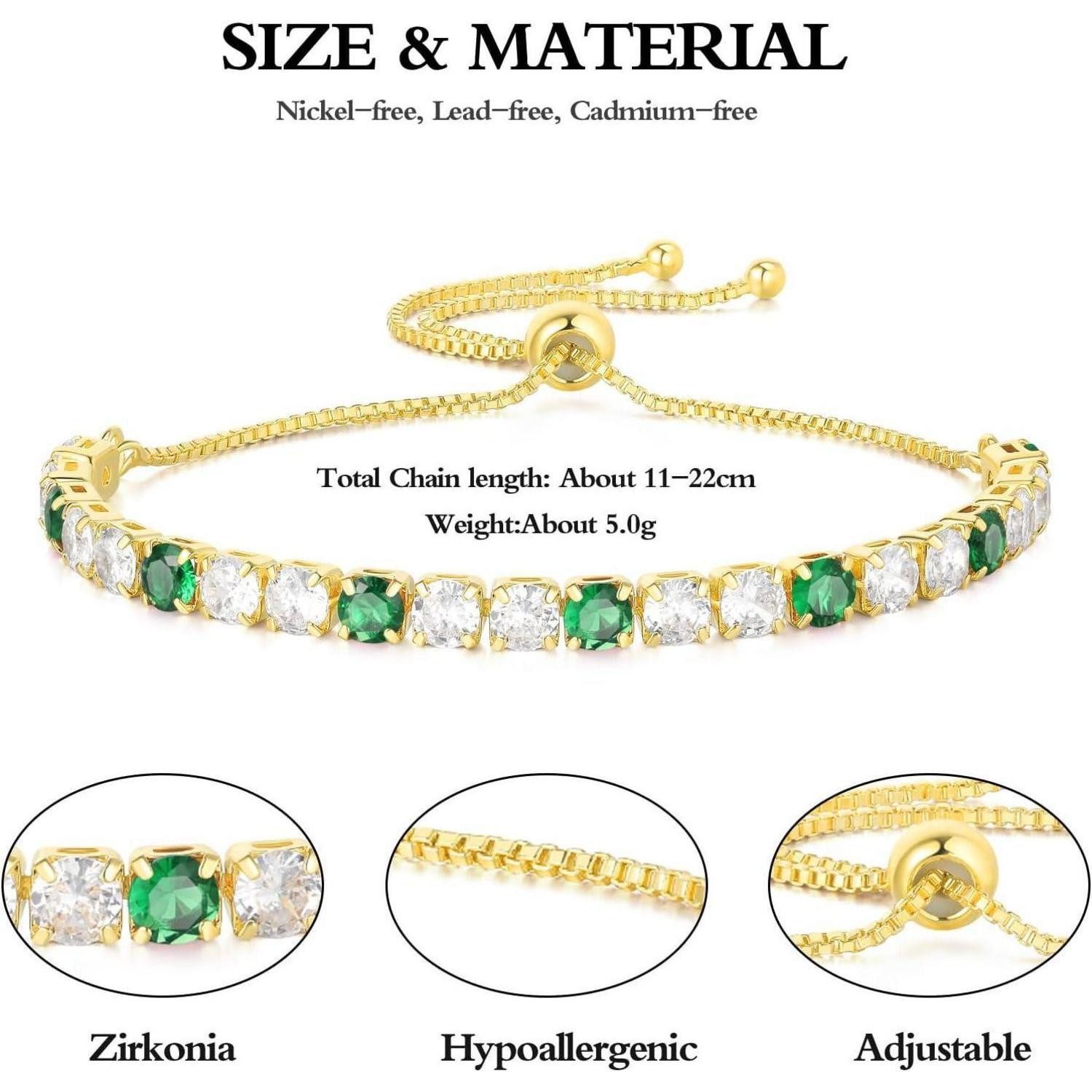 LuxusKollektion Tennisarmband Tennisarmband Damen Glitzer verstellbar Gold Armband Grün Zirkonia