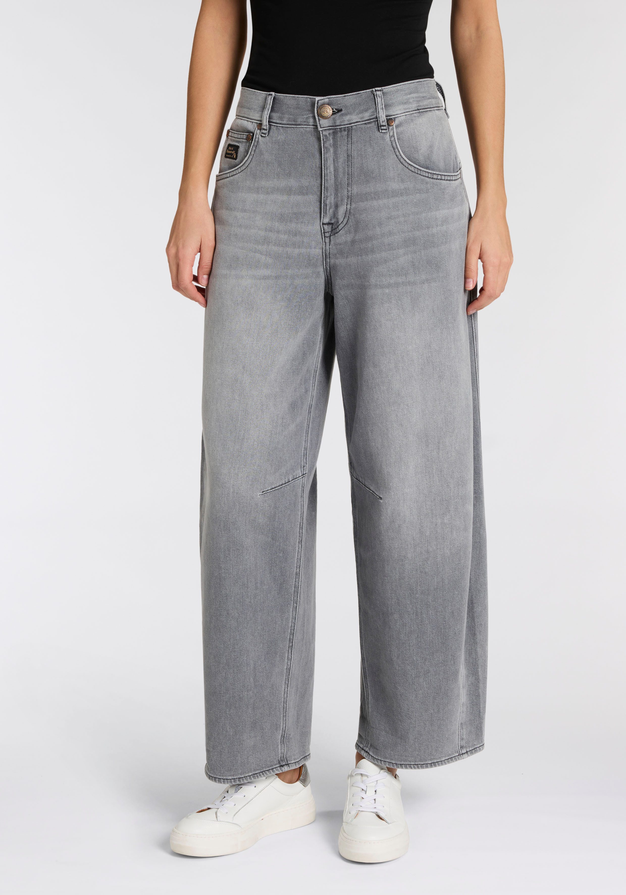 Herrlicher 5-Pocket-Jeans Barrow Denim Grey Light Stretch Barrel Fit mit hohem Bund