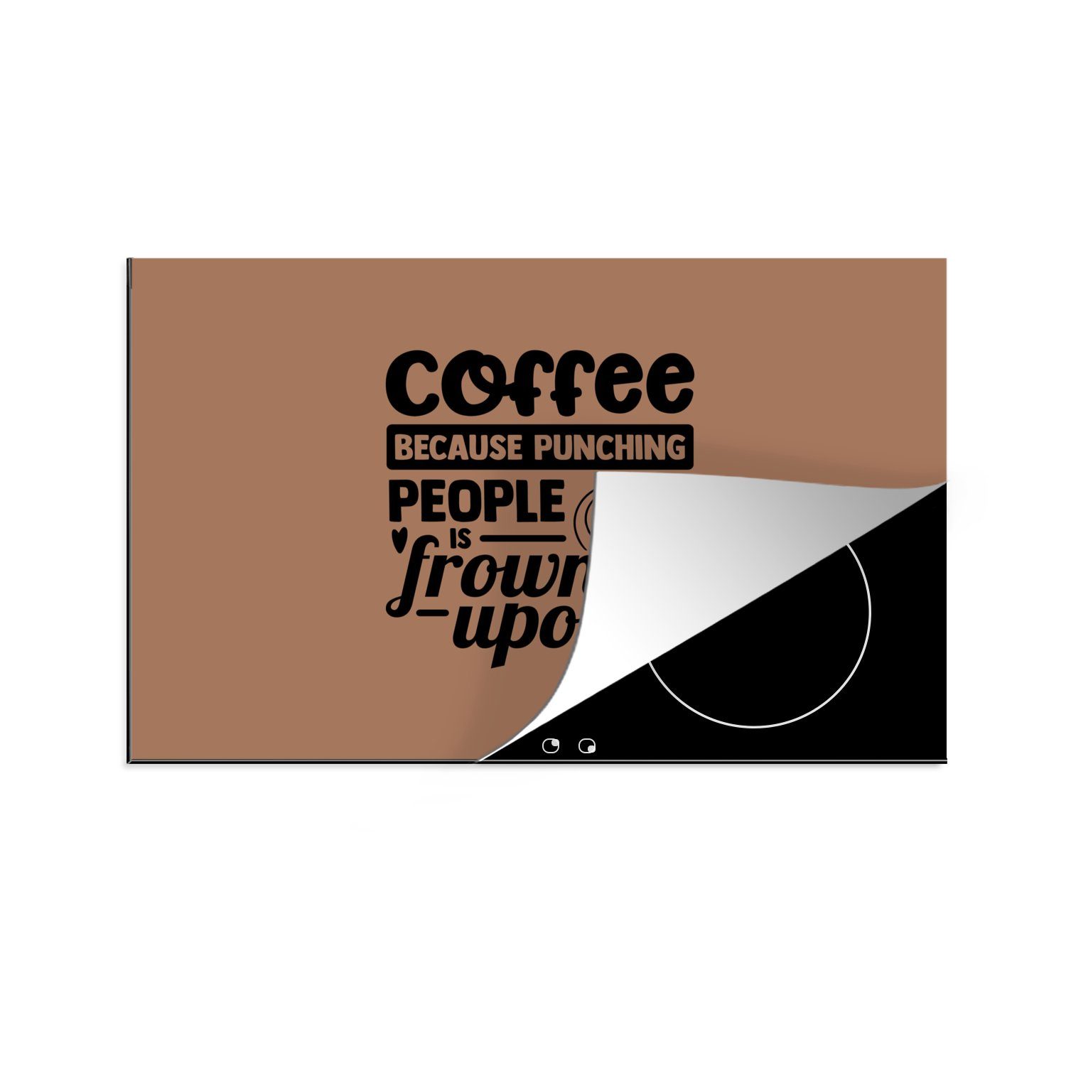 MuchoWow Herdblende-/Abdeckplatte Kaffee - Zitate - Braun, Vinyl, (1 tlg), 81x52 cm, Induktionskochfeld Schutz für die küche, Ceranfeldabdeckung