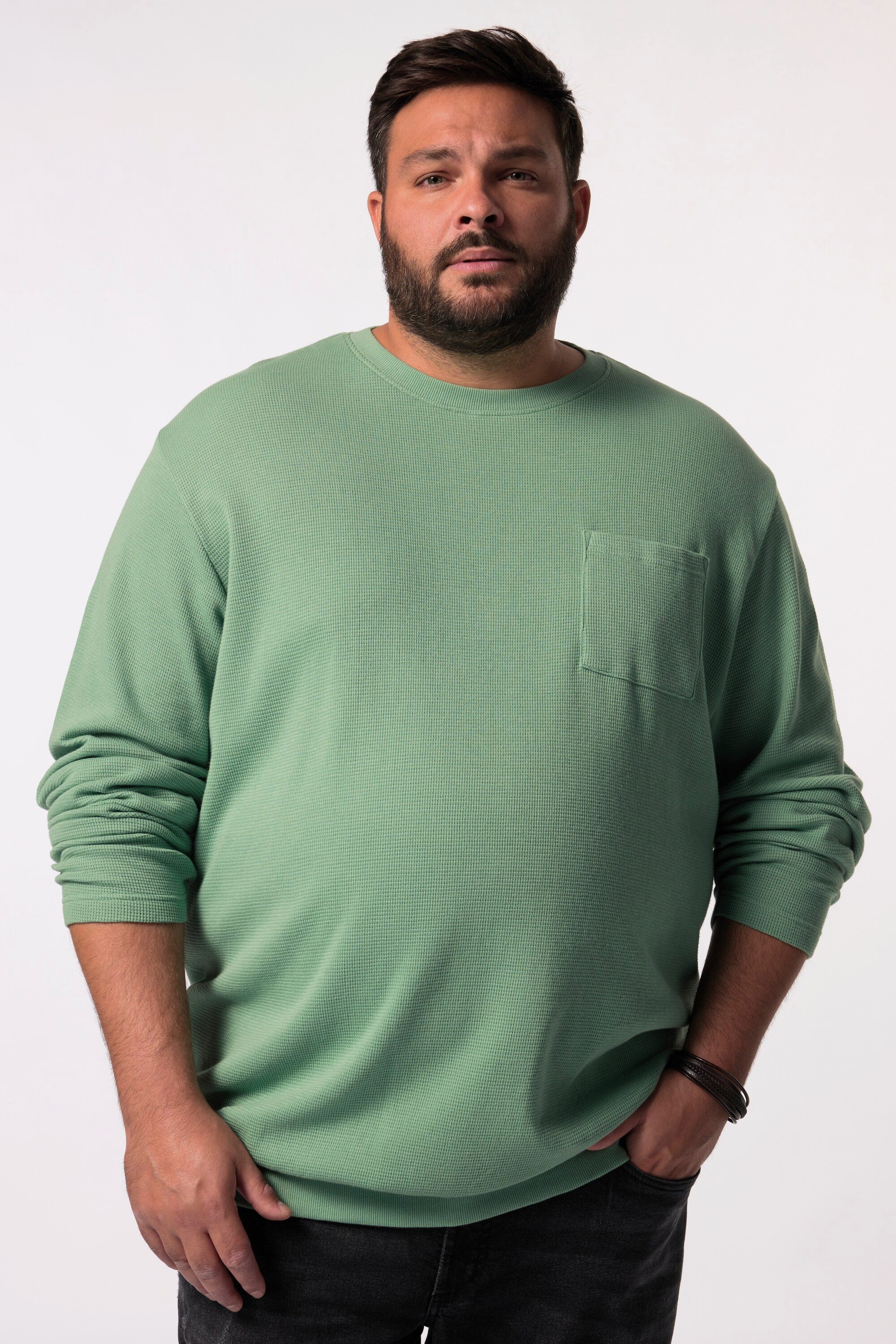 T-Shirt Langarmshirt Waffelstruktur Bauchfit Rundhals