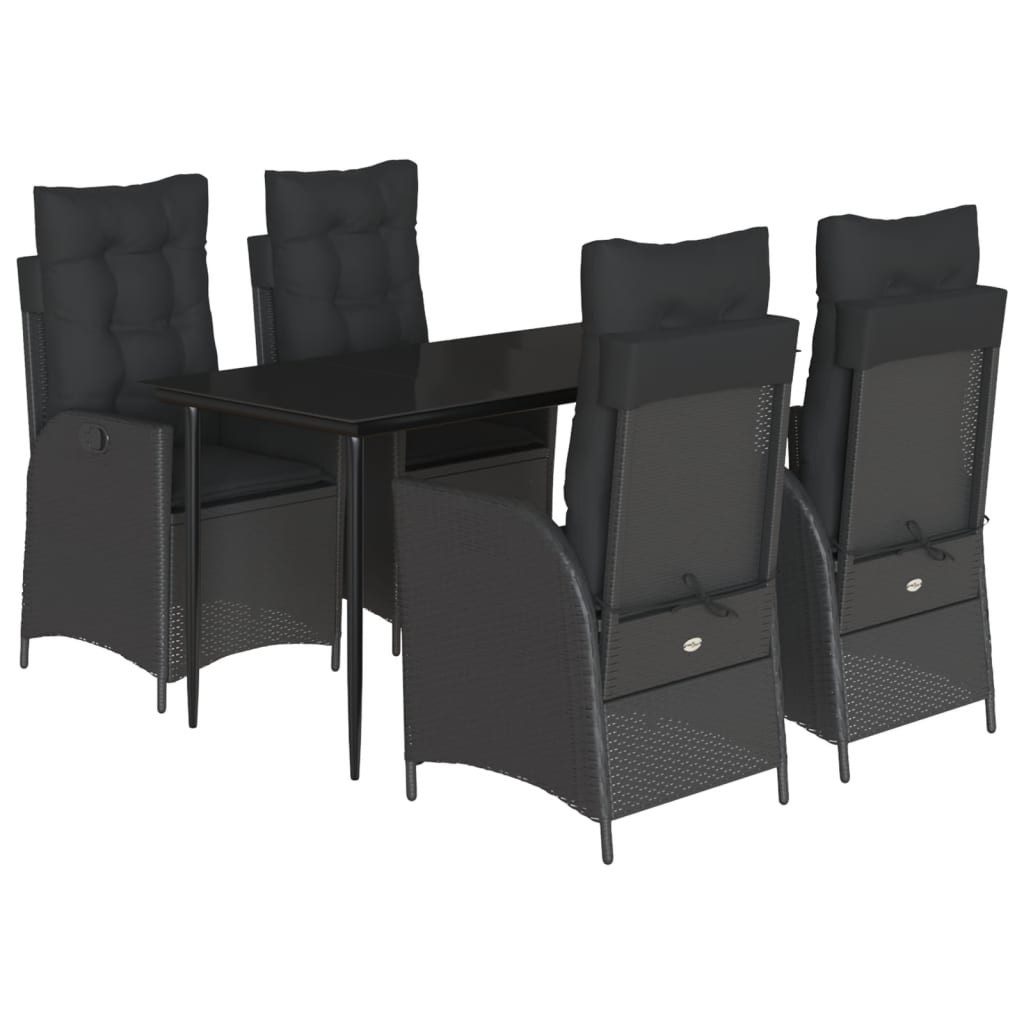 Garten-Essgruppe 5-tlg. Garten-Essgruppe mit Kissen Schwarz Poly Rattan