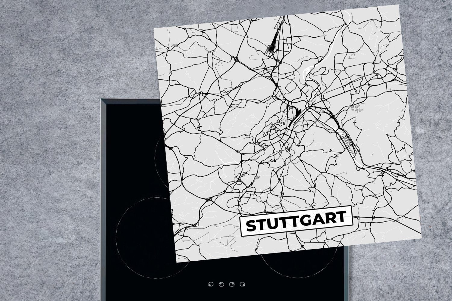 MuchoWow Herdblende-/Abdeckplatte 78x78 Arbeitsplatte (1 küche Deutschland Ceranfeldabdeckung, Vinyl, - für - cm, Karte, Stadtplan tlg), Stuttgart 
