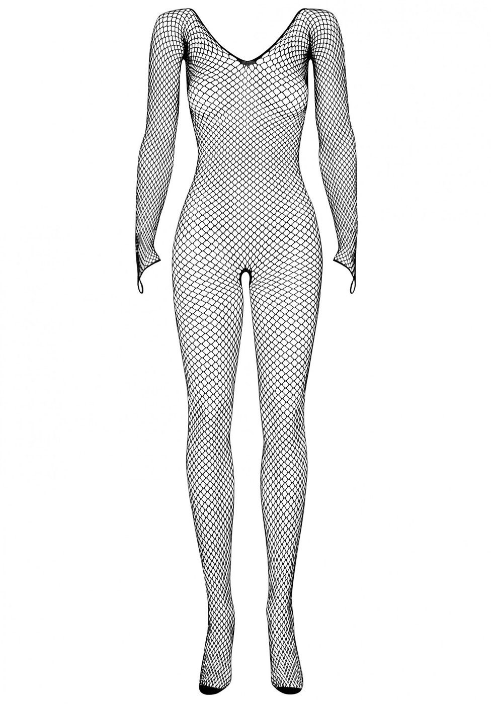 Obsessive Bodystocking Netz-Bodystocking mit langen Armen - schwarz 20 DEN (1 St) offener Schritt