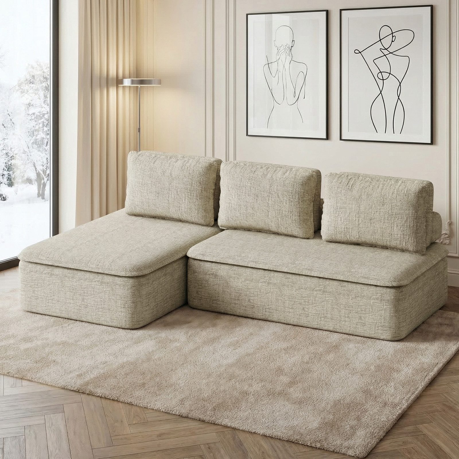 GUNJI Ecksofa 3 Sitzplätze großes L-Sofa, (Premium-Chinillestoff,Kein Aufbau nötig & flexibel kombinierbar,Der beste Preis)