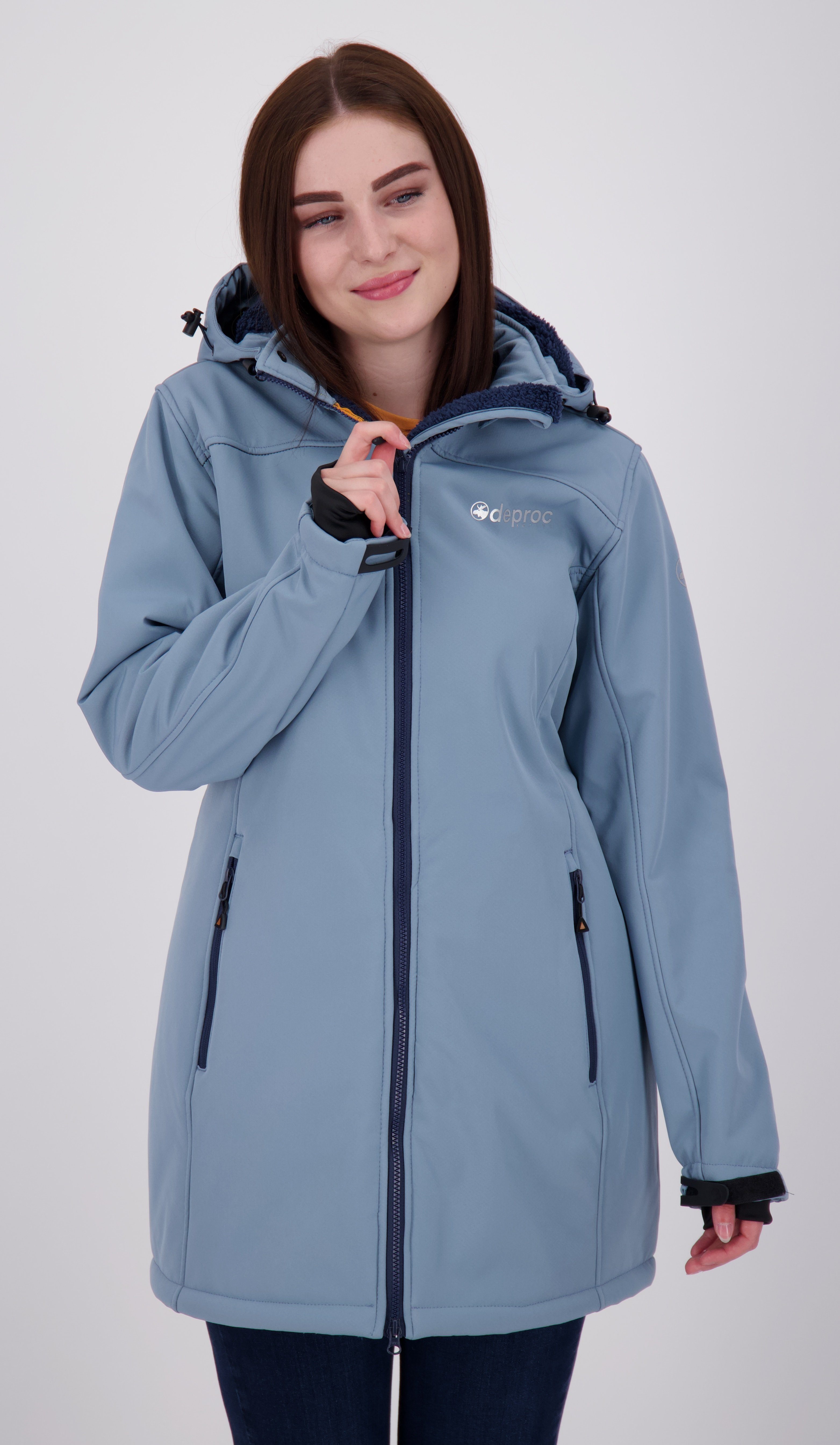 DEPROC Active Softshellmantel KEELE PEAK CS NEW WOMEN auch in Großen Größen erhältlich, mit abnehmbarer Kapuze light blue