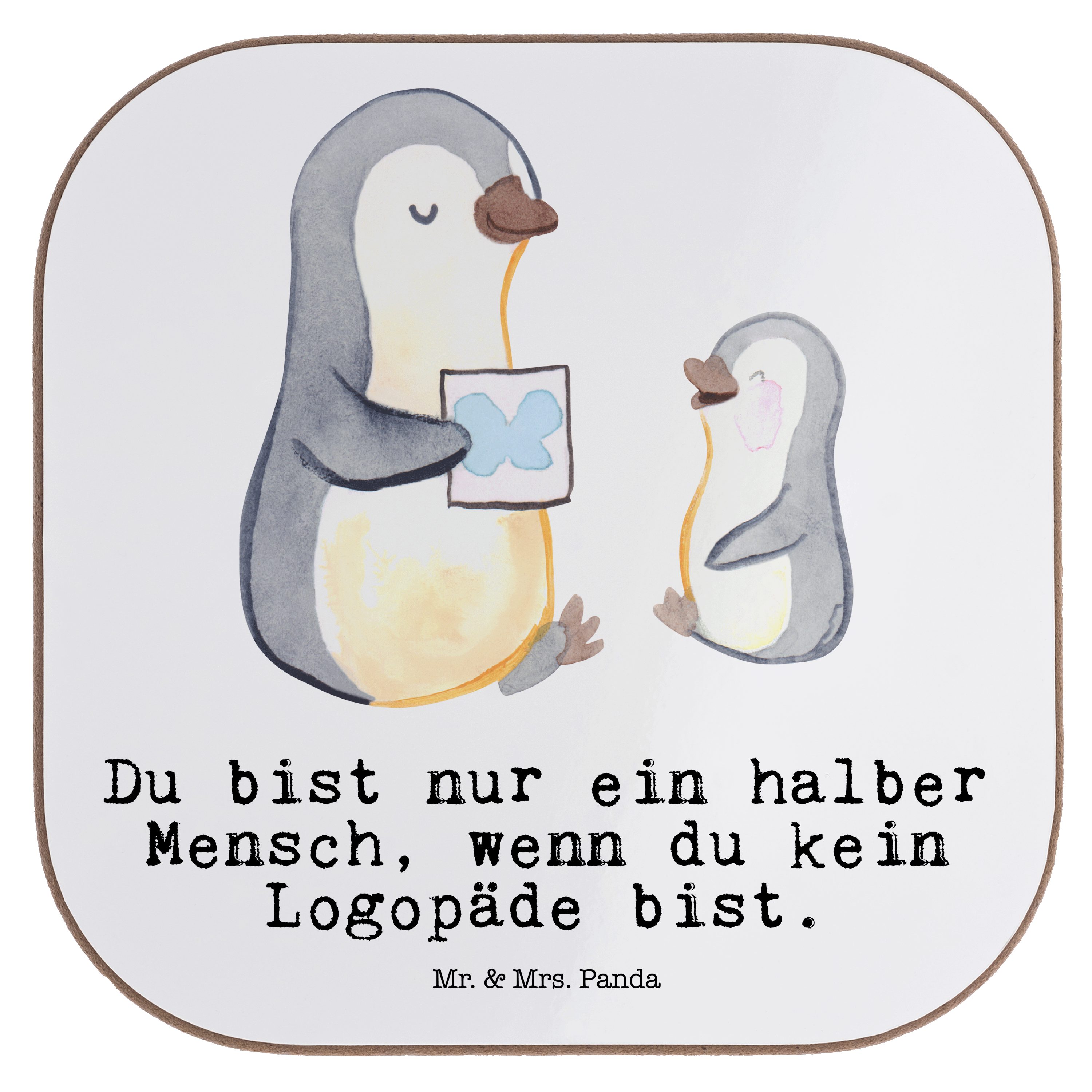 Mr. & Mrs. Panda Getränkeuntersetzer Logopäde mit Herz - Weiß - Geschenk, Ausbildung, Logopädie, Untersetz, 1-tlg.