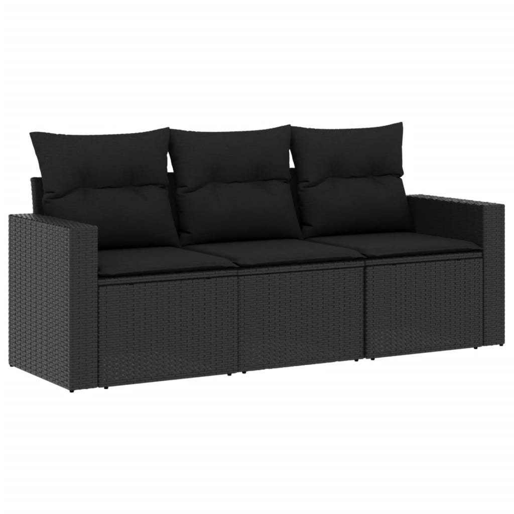 vidaXL Gartenlounge-Set 3-tlg. Garten-Sofagarnitur mit Kissen Schwarz Poly Rattan, (1-tlg)
