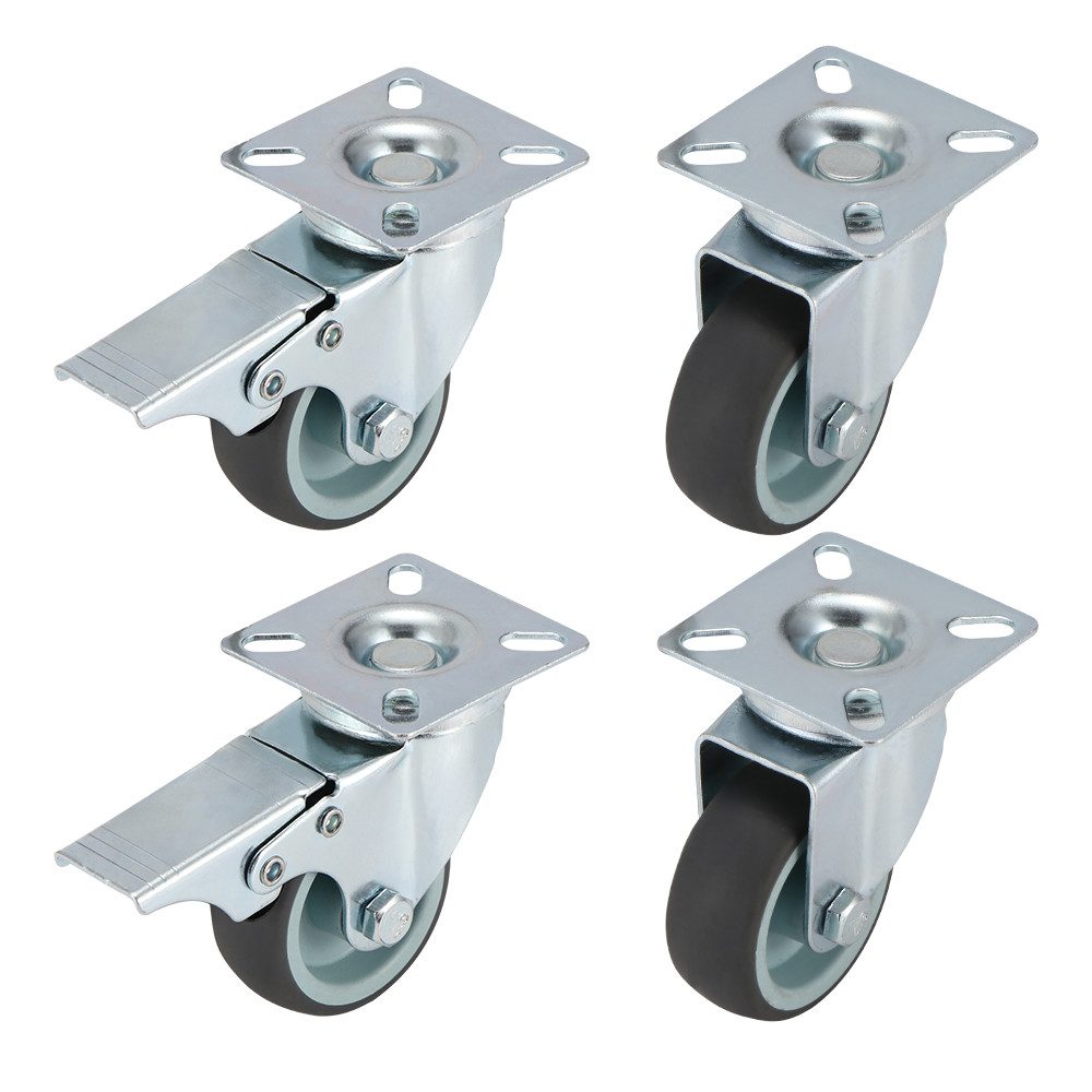 BlingBin Lenkrolle Schwerlastrollen 75 mm - Rollen für Мебель - 4er Set - Gummi Lenkrollen, (4er Set, 4-St., 2 Bremsrollen, 2 Lenkrollen), Ролики для мебели mit Feststeller, 360° drehbar, geräuscharm