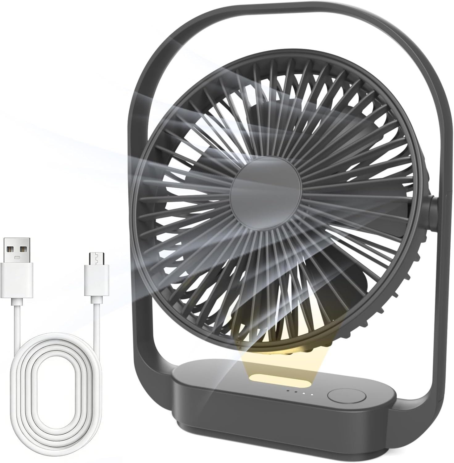 FELIXLEO Mini USB-Ventilator Tischventilator Akku 4000mAh 4 Stufen Nachtlicht USB-C Leise