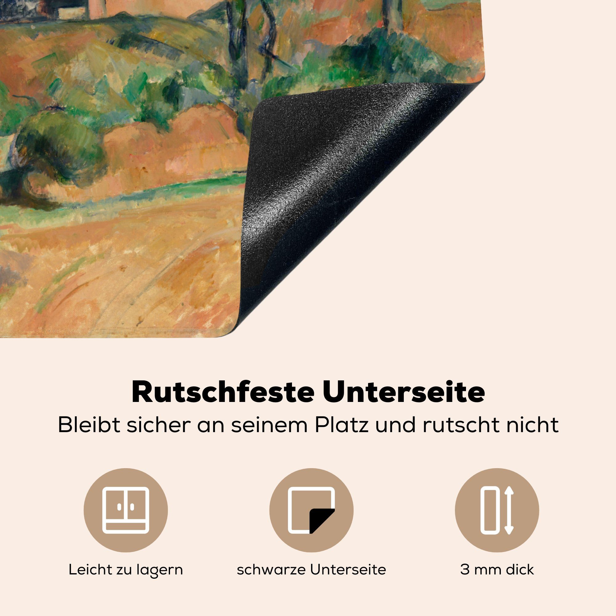 MuchoWow Herdblende-/Abdeckplatte Haus in Arbeitsfläche - Vinyl, Paul Gemälde der cm, 60x52 (1 Mobile tlg), Cézanne, Provence von Ceranfeldabdeckung nutzbar