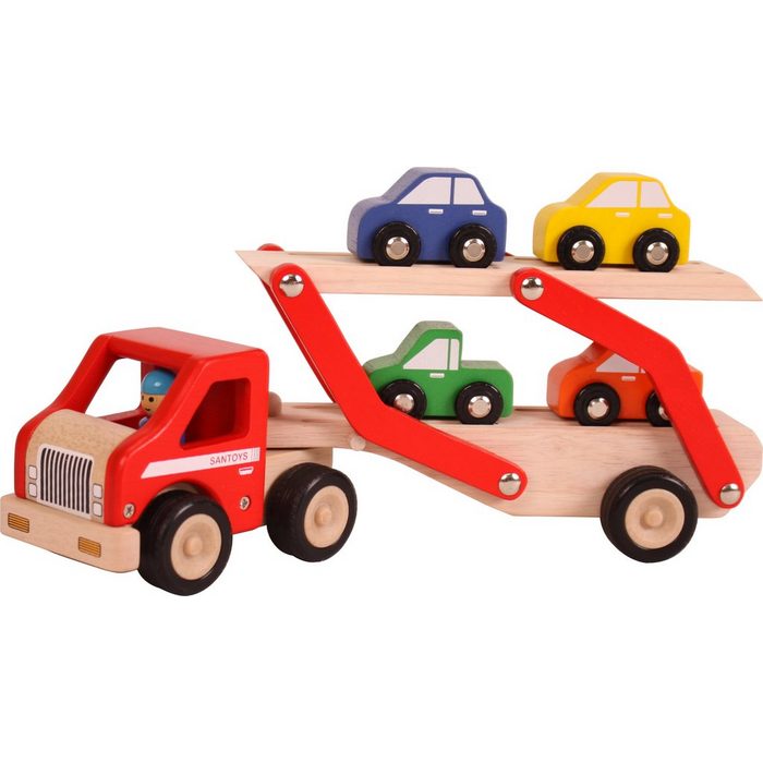 ESTIA Holzspielwaren Spielzeug-LKW Holz-LKW mit Autotransportanhänger