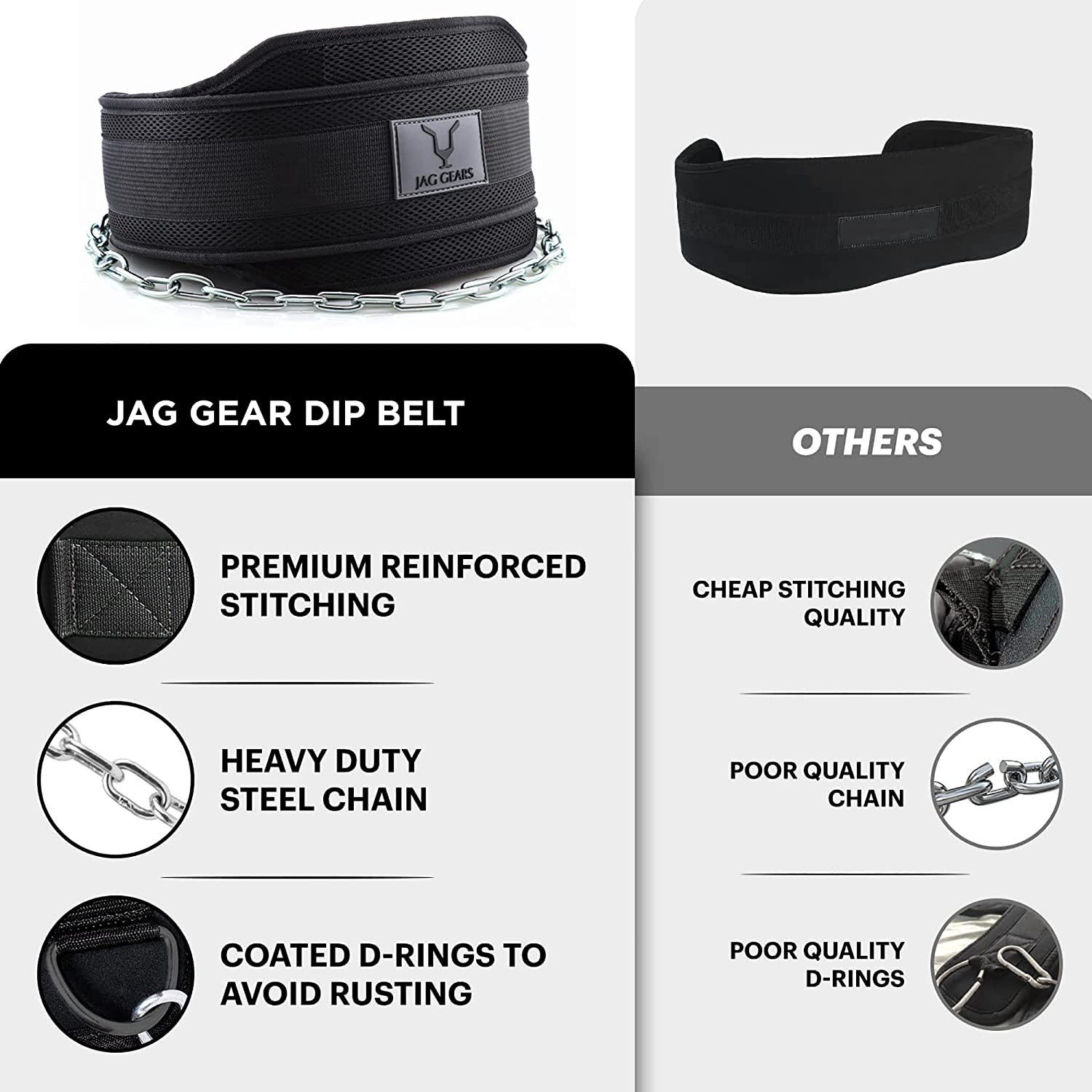JAG GEARS Dip-Gürtel Dip-Gürtel für Fitness, Klimmzug-Gewichthebergürtel, Powerlifting, 36" (set, 1x 92 cm Kette 1x Dip Gewichthebergürtel, Jym Sportgürtel schwarz) am besten für Bodybuilding, Powerlifting, Klimmzuggewicht, 2x Nähte