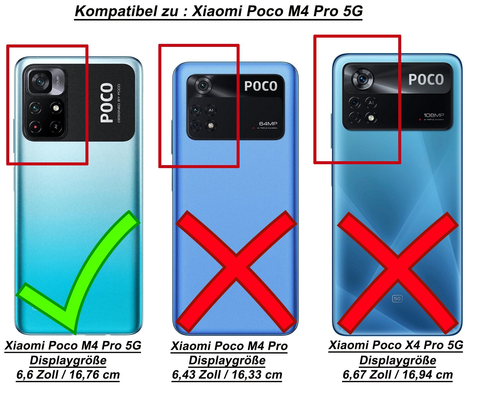 betterfon Handyhülle Handytasche für Xiaomi POCO M4 Pro 5G Klapphülle, Bookstyle-Hülle: Magnetverschluss 3 Kartenfächer & Standfunktion