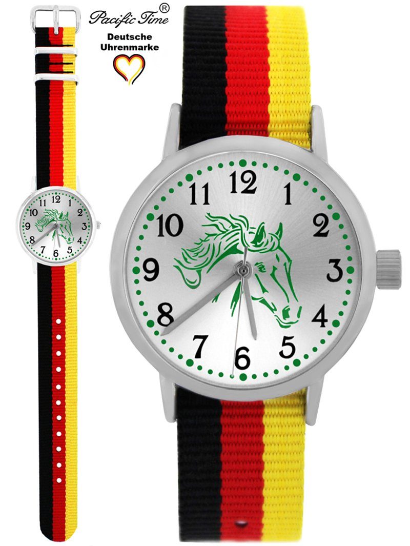 Pacific Time Quarzuhr Kinder Armbanduhr Pferd grün Wechselarmband, Mix und Match Design - Gratis Versand Pferd grün Armband schwarz rot gelb