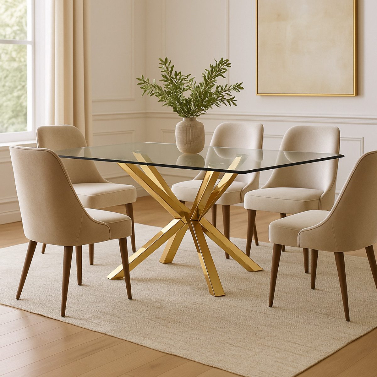alesvelt Esstisch Terni mit edlen Edelstahlbeinen Glas/Marmoroptik Tischplatte 180cm (1-Tisch), 180 x 100 x 76 cm