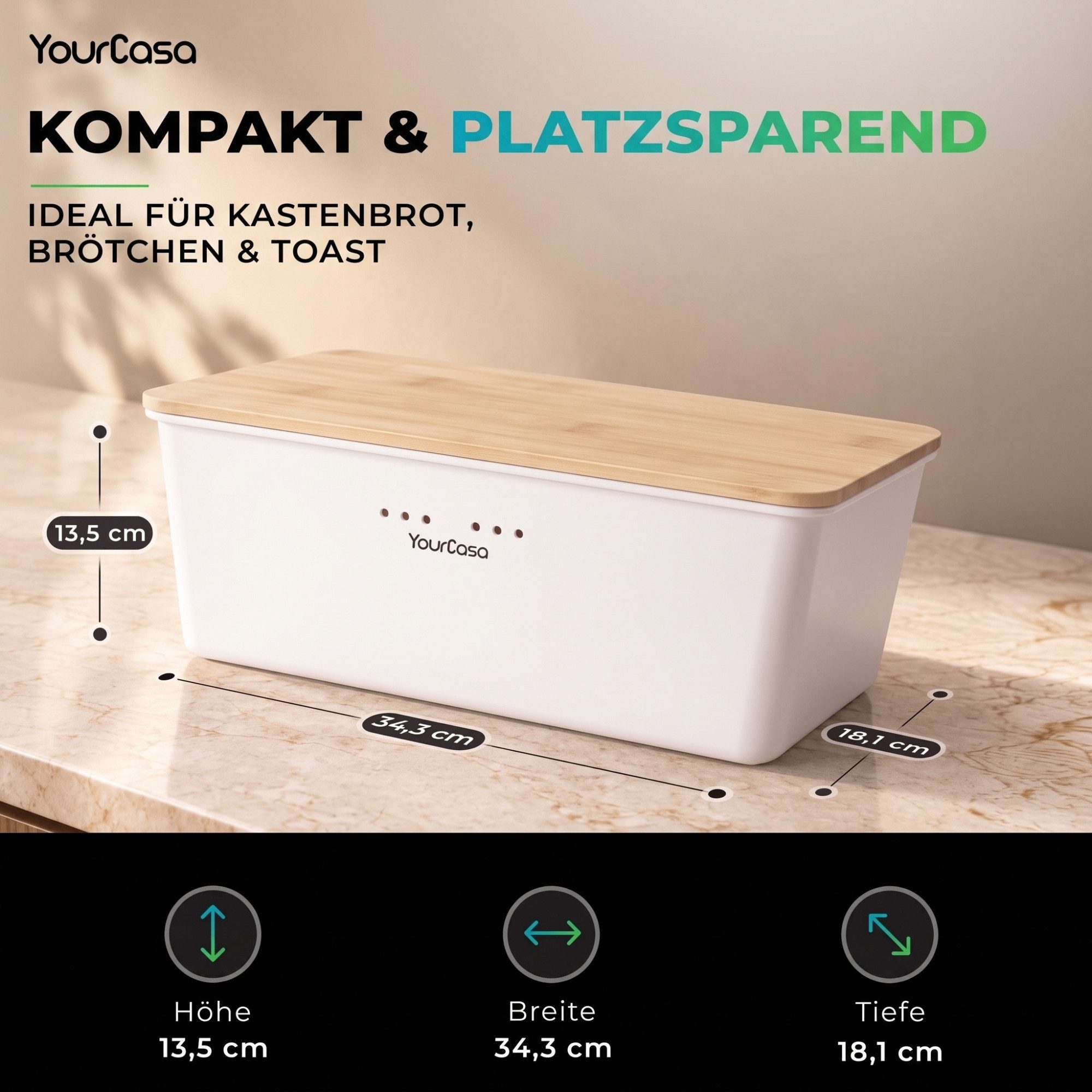 YourCasa Brotkasten YourCasa Ecobox Brotkasten mit Bambusdeckel als Schneidebrett Brotbox, Bambus Deckel – Bild 5 von 5