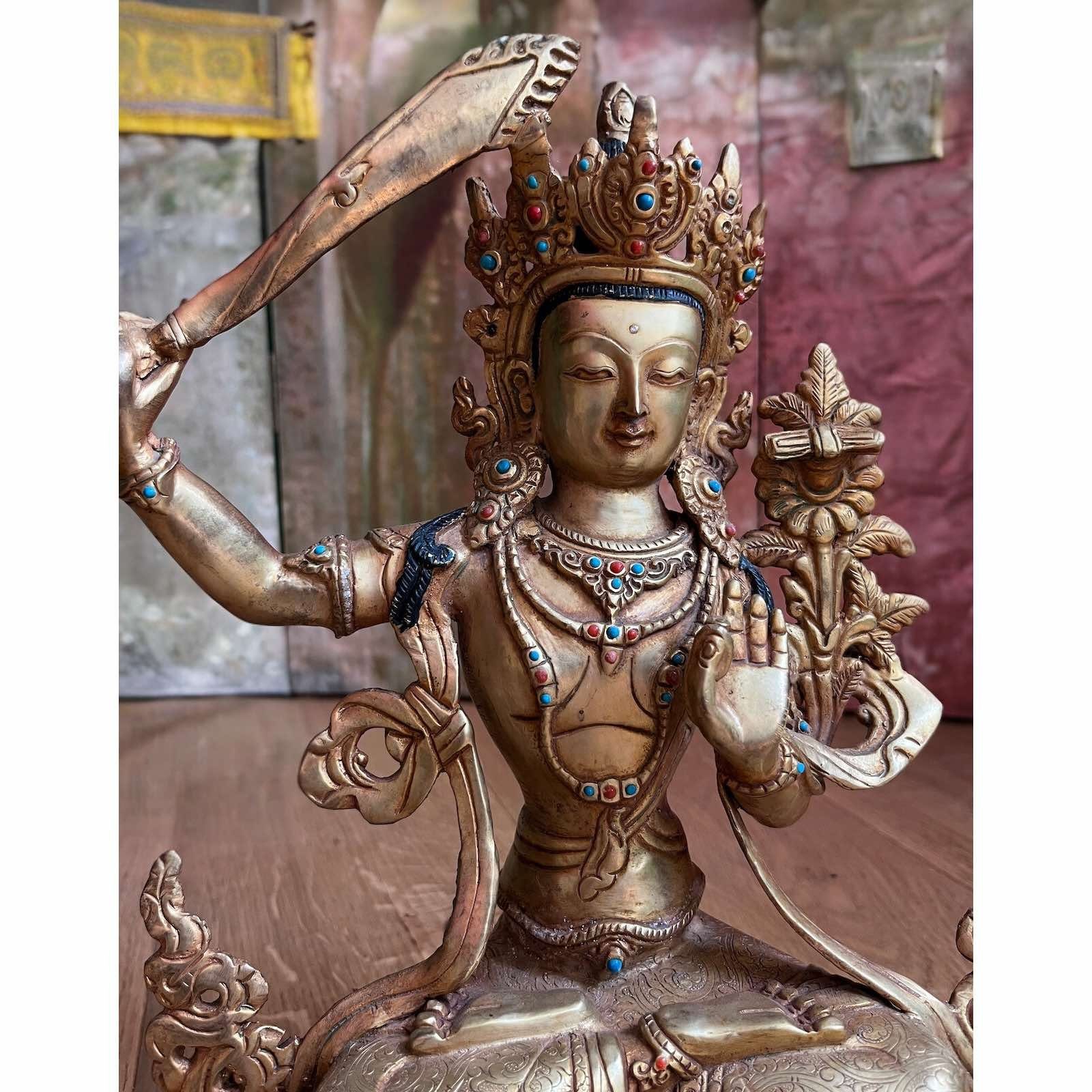 LifeStyle Skulptur Himalaya Buddhafigur feuervergoldet Bronze Manjushri Buddha Figur Asien