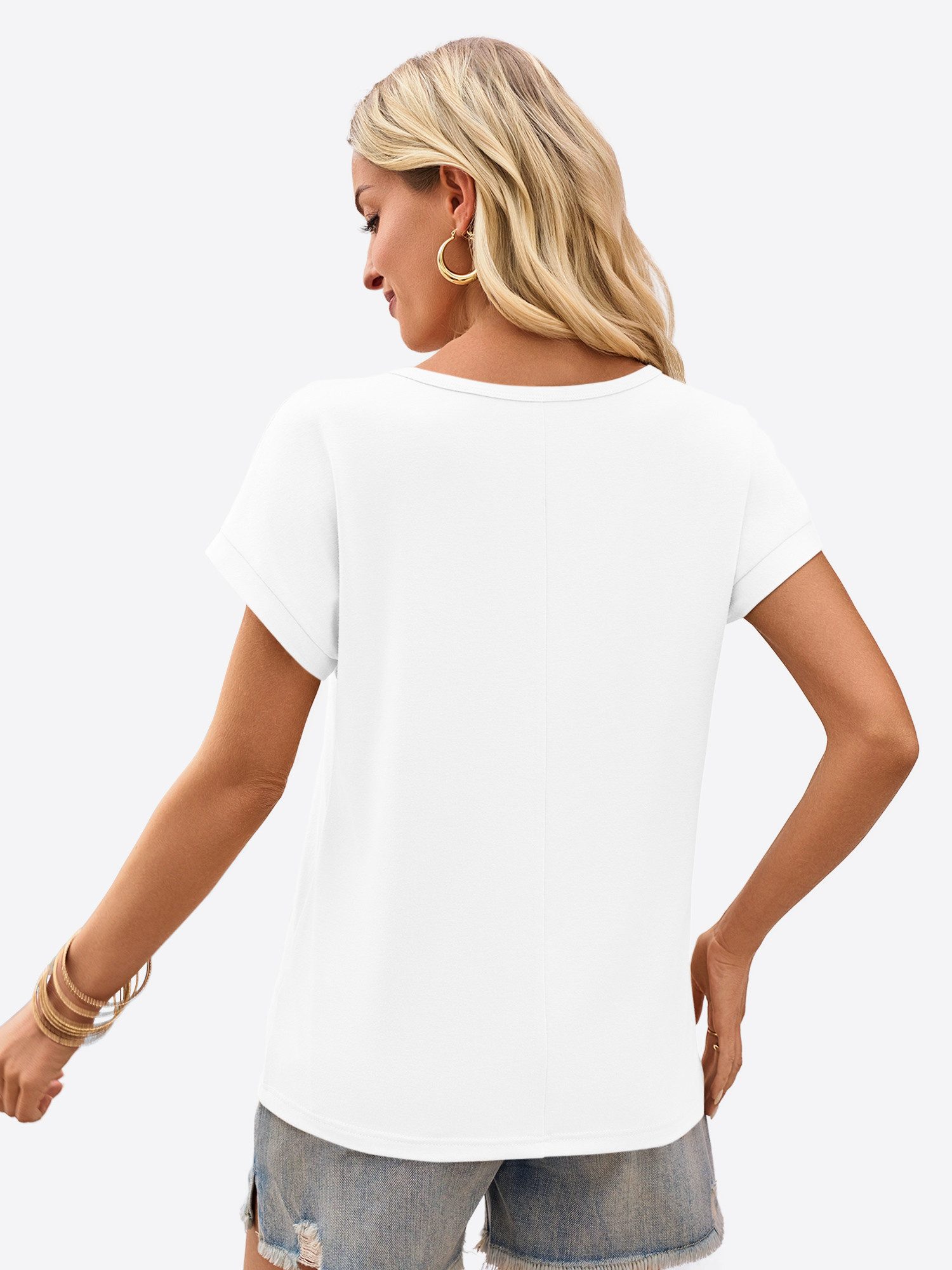 Imily Bela T-Shirt Damen Freizeit Bluse mit Spitze (Packung, 1-tlg., 1per-Pack) Ausgeschnittene Elemente
