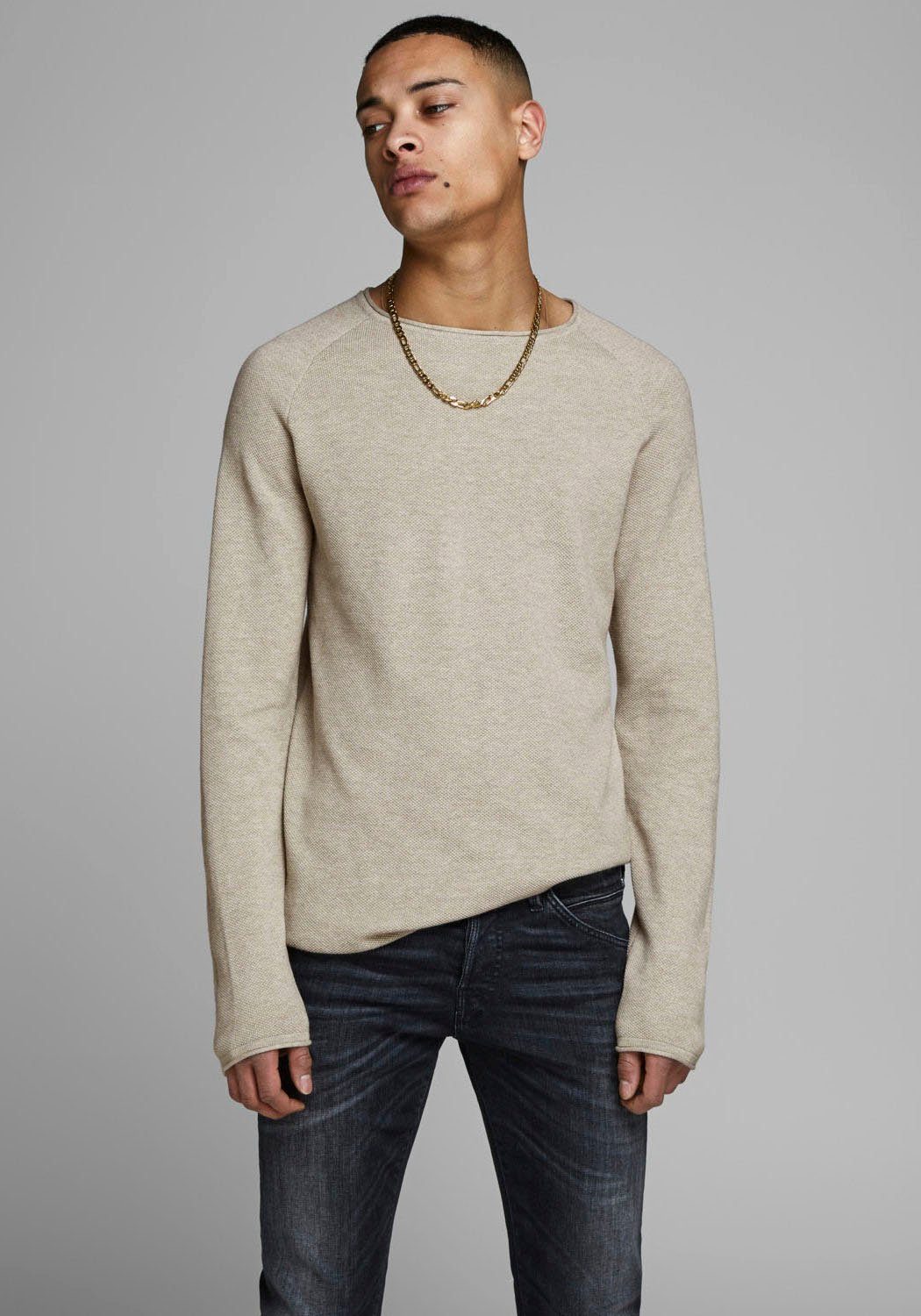 Jack & Jones Rundhalspullover JJEHILL KNIT CREW NECK NOOS Baumwolle, regular fit