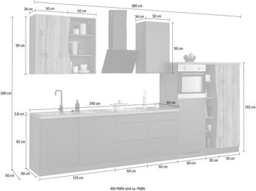 Kochstation Küche KS-Bruneck, 380cm breit, ohne E-Geräte, hochwertige MDF-Fronten