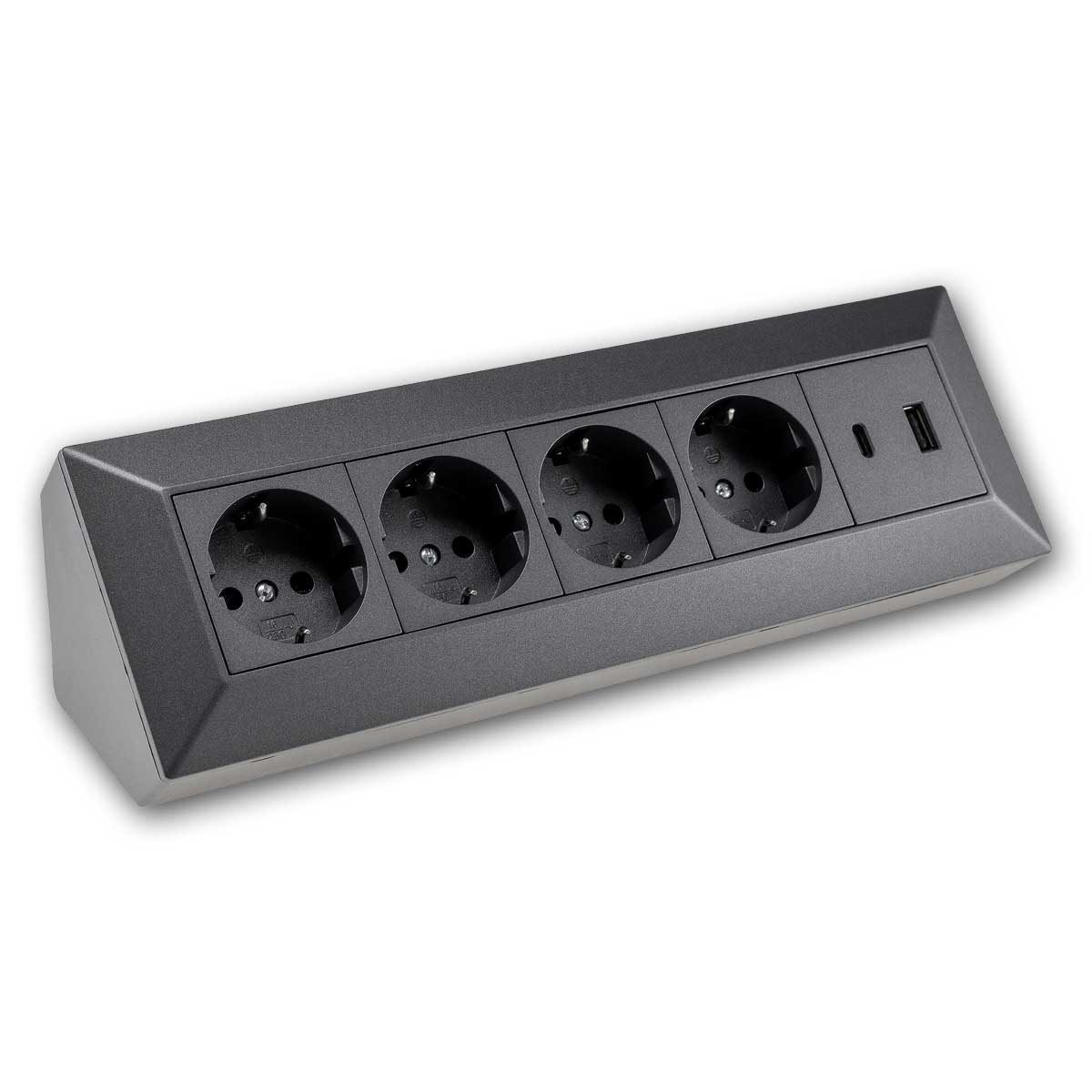ChiliTec Aufputz-Steckdose 4-fach Aufbau-Steckdosenblock + USB-A/C, anthrazit