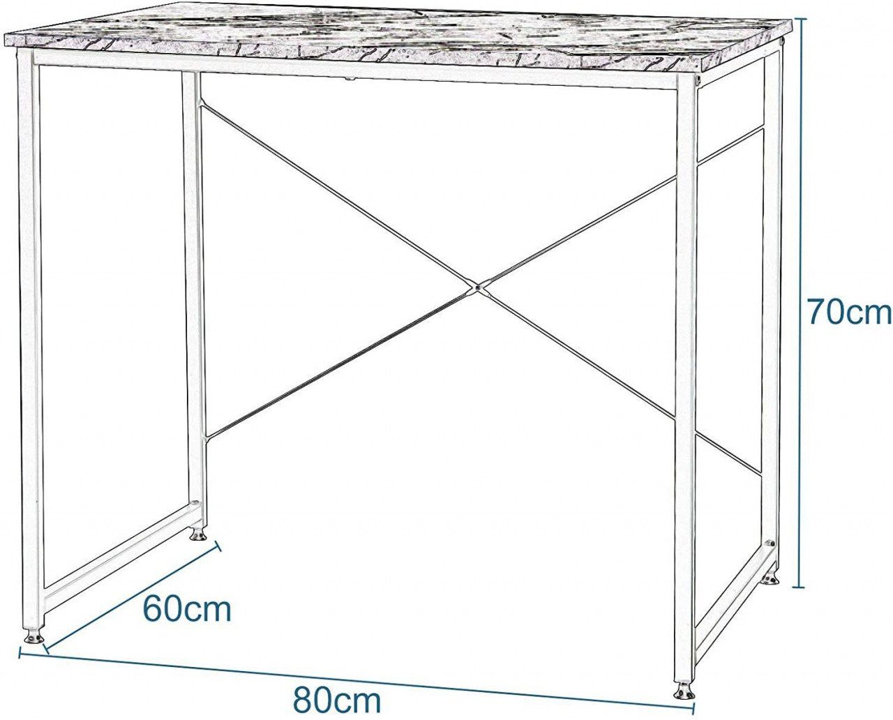 Esstisch cm EUGAD Marmor+schwarz Holz Computertisch Stahl 80x60x70 Schreibtisch,