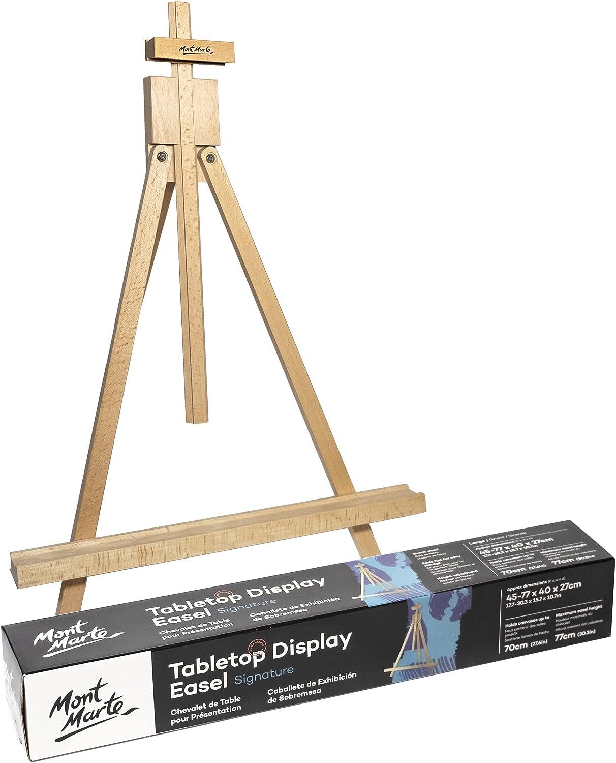 Mont Marte Tischstaffelei aus Buchenholz – Kompakte Staffelei, Ideale Holzstaffelei zum Präsentieren von Leinwänden bis 70 cm