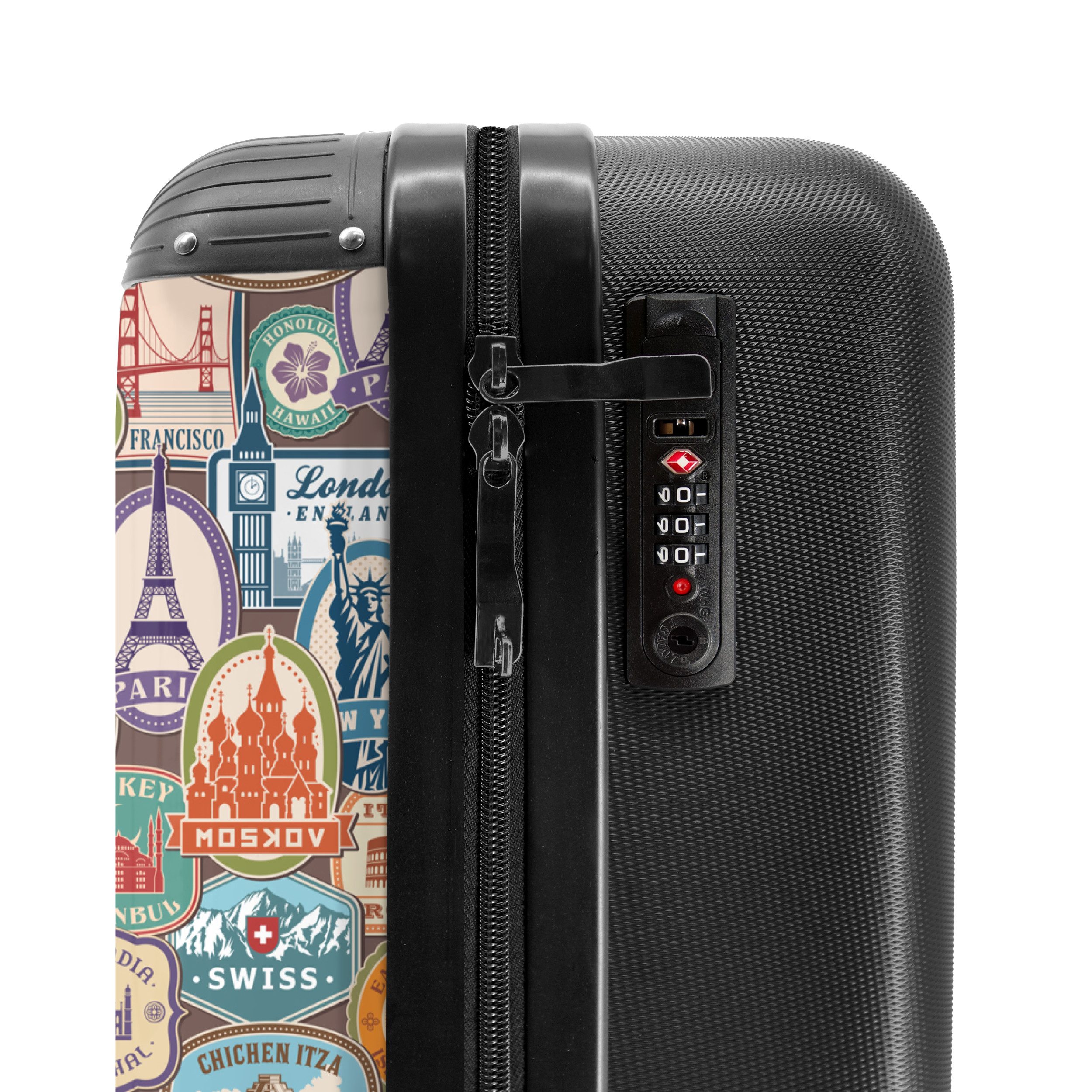 NoBoringSuitcases.com© Hartschalen-Trolley Reisen - Muster - Illustrationen - Vintage - Braun 55x35x20cm, Reisetasche mit Rollen, Koffer Handgepäck Flugzeug – Bild 5 von 5