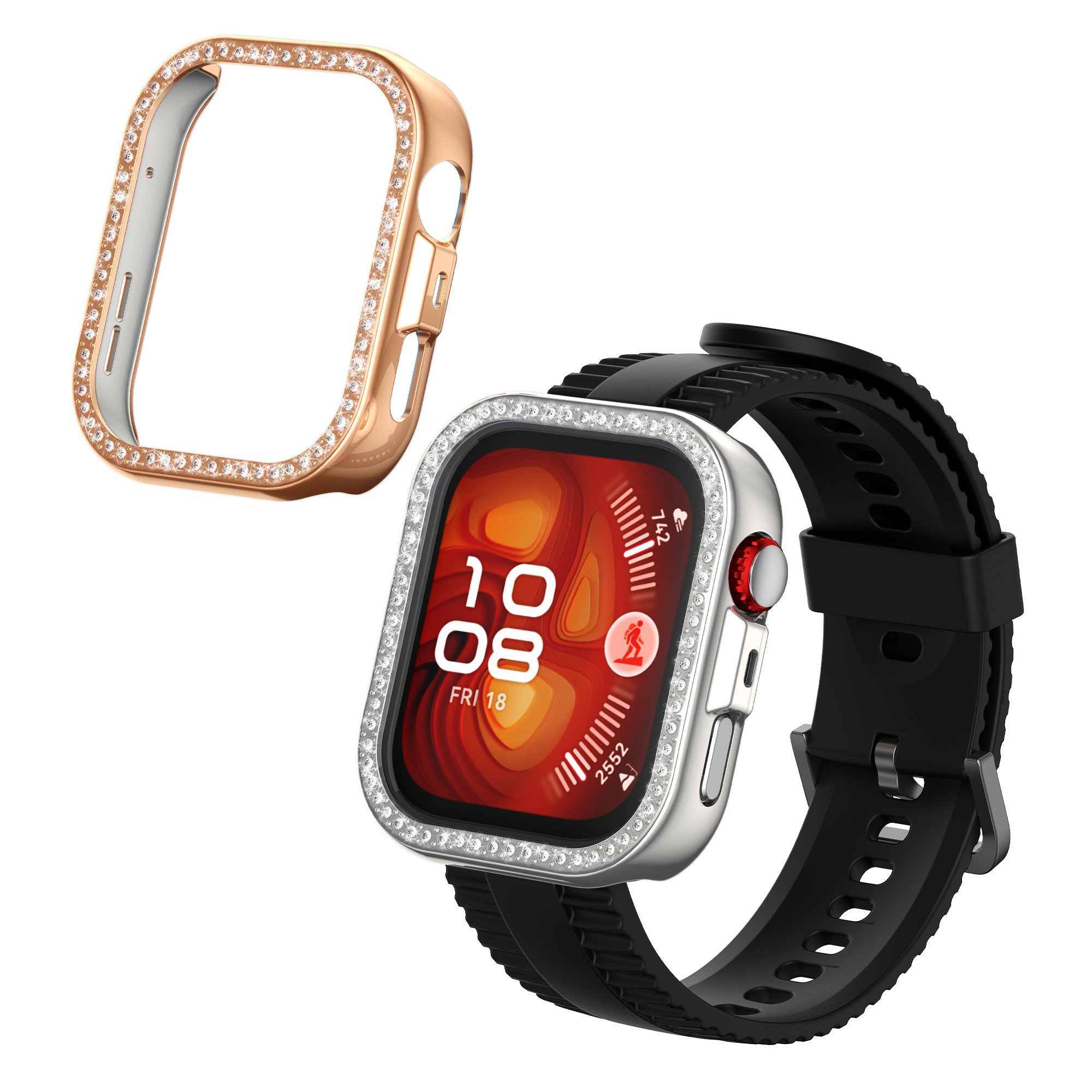 kwmobile Smartwatch-Hülle 2x Kunststoff Hülle für Huawei Watch Fit 4 Pro, Schutzrahmen - Glitzer Schutzhülle in Silber Rosegold