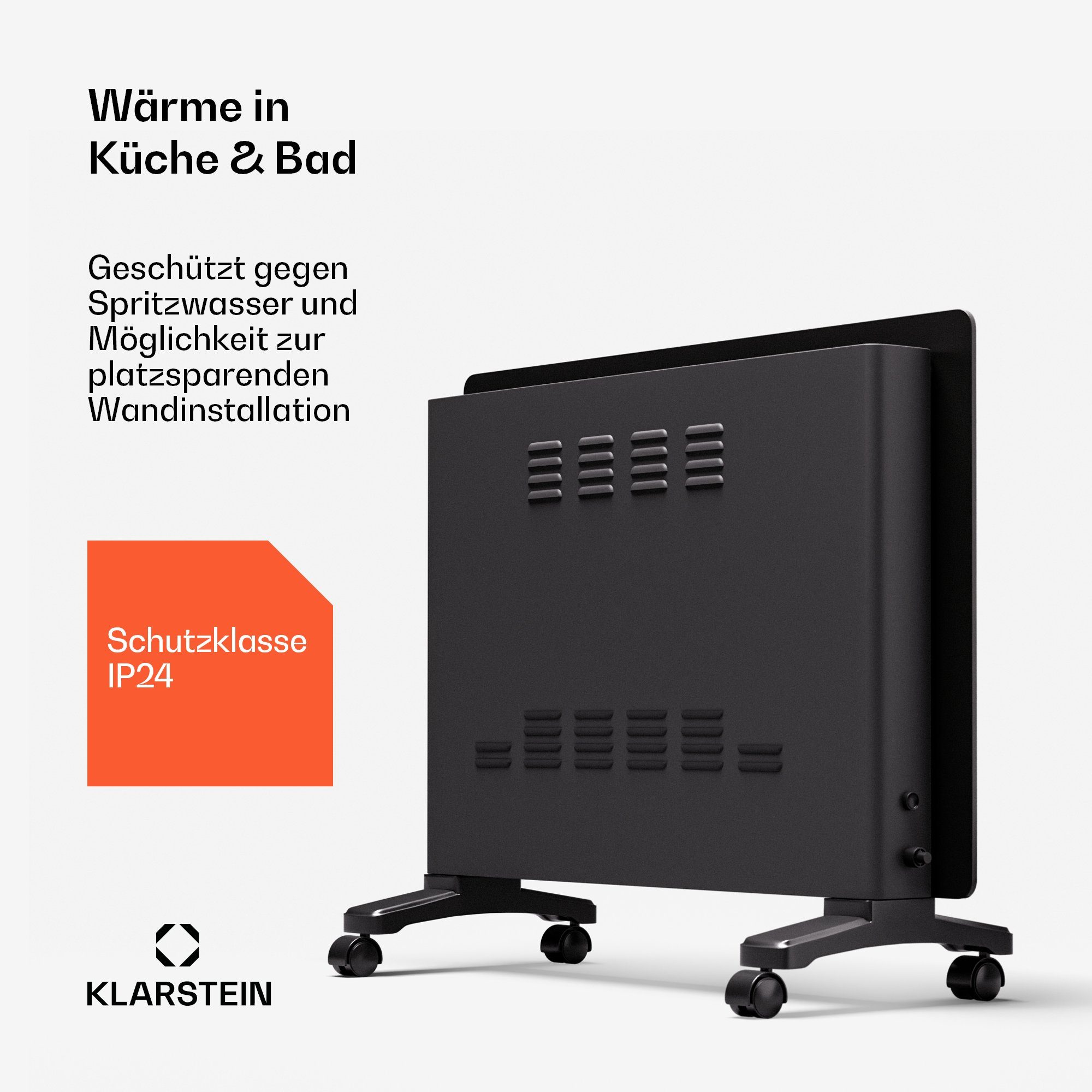 Klarstein Heizstrahler Bornholm Schwarz Heizstrahler Heizung Badezimmer Wifi 1500 Küche Smart W, 1500, Elektrische LED