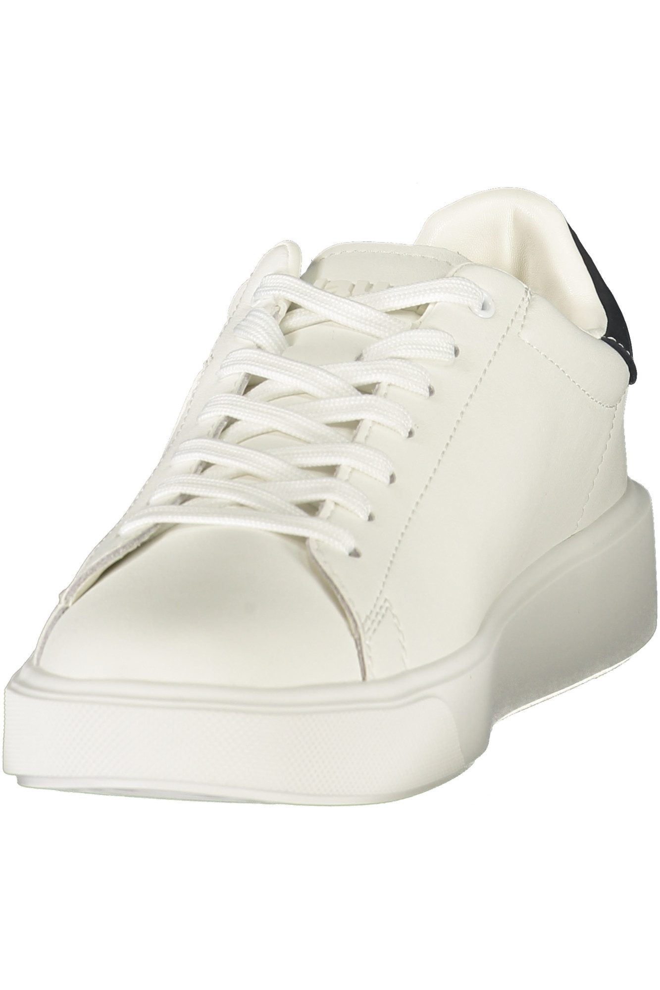 Blauer Sneaker Weißer Herrensportschuh mit blauen Details und