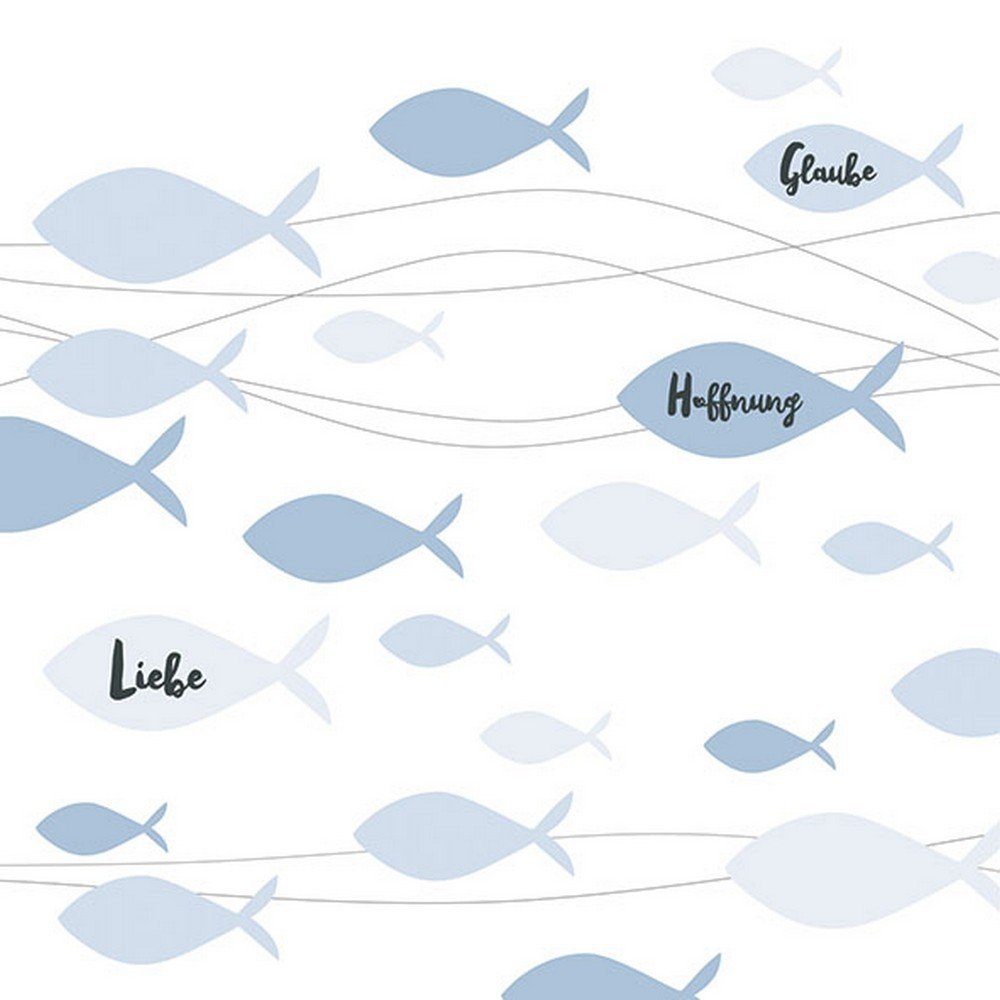 Ambiente Luxury Paper Products Papierserviette 20 Servietten Communion Fishes blue 33x33cm, (20 St)