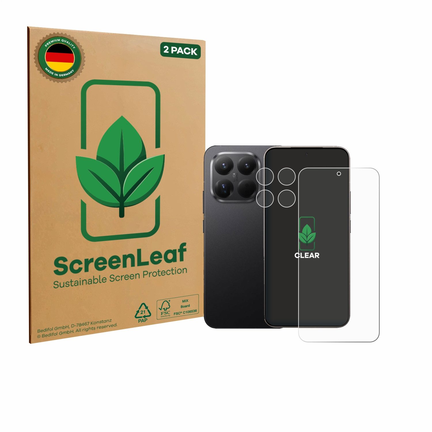 ScreenLeaf Displayschutzfolie Schutzfolie für Xiaomi 15T Pro (Display+Kamera), 2 Stück, nachhaltiger Displayschutz Schutz Folie Klar Transparent