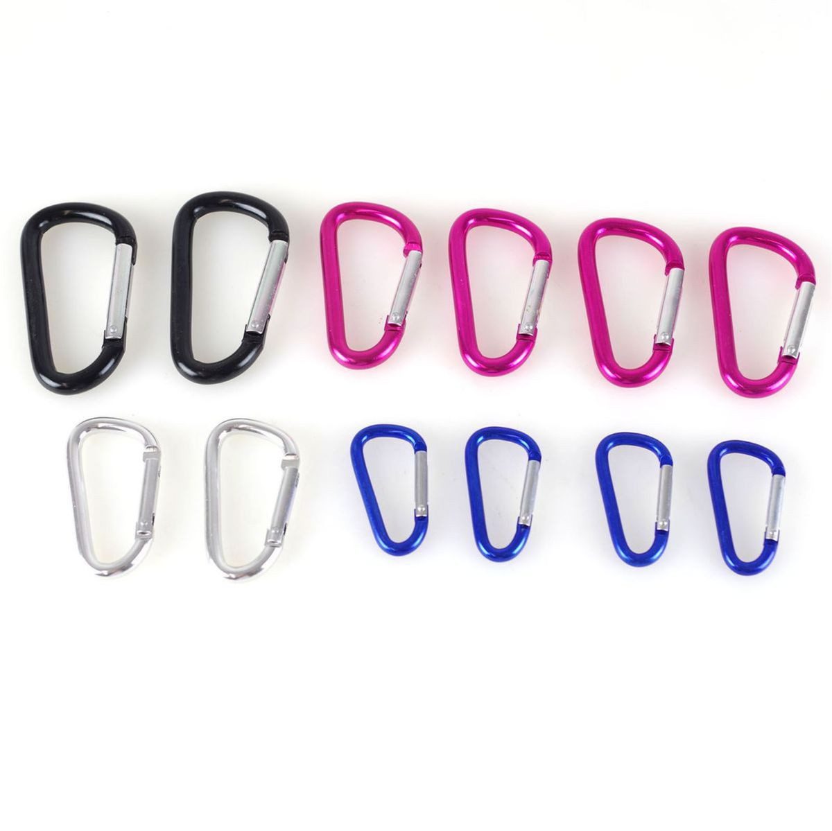 PEREL Karabiner Karabinerhaken mit Feder Aluminium Set 12Stück Karabiner Sortiment, mit Federmechanismus