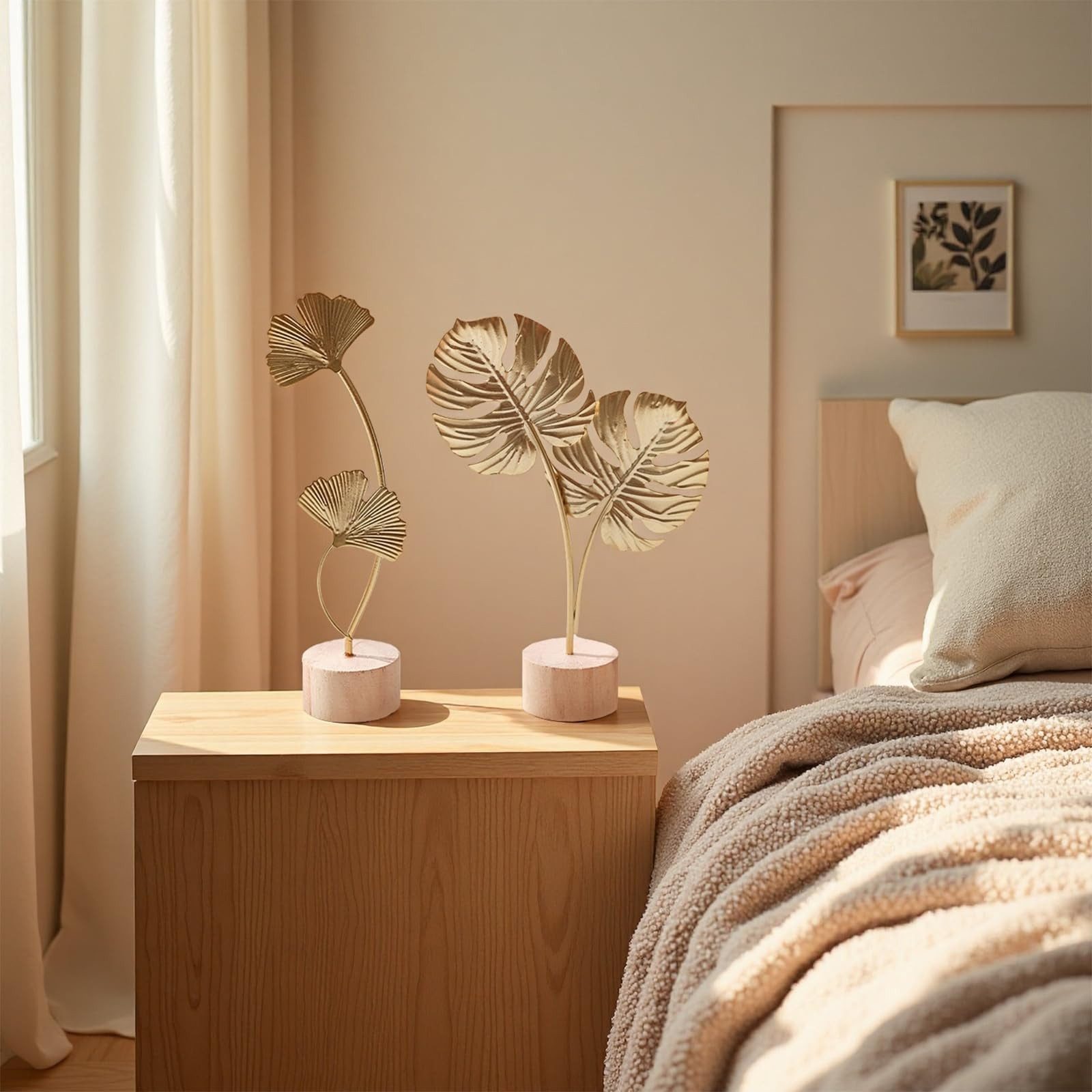 FOUORTUNATE-BEE Dekofigur 2 Stück Ginkgoblatt Monstera Statue Deko, Kreative Statue (Blatt Metallskulptur, 2 St., Gold Desktop Skulptur Deko für Home, Büro, Sch – Bild 4 von 5