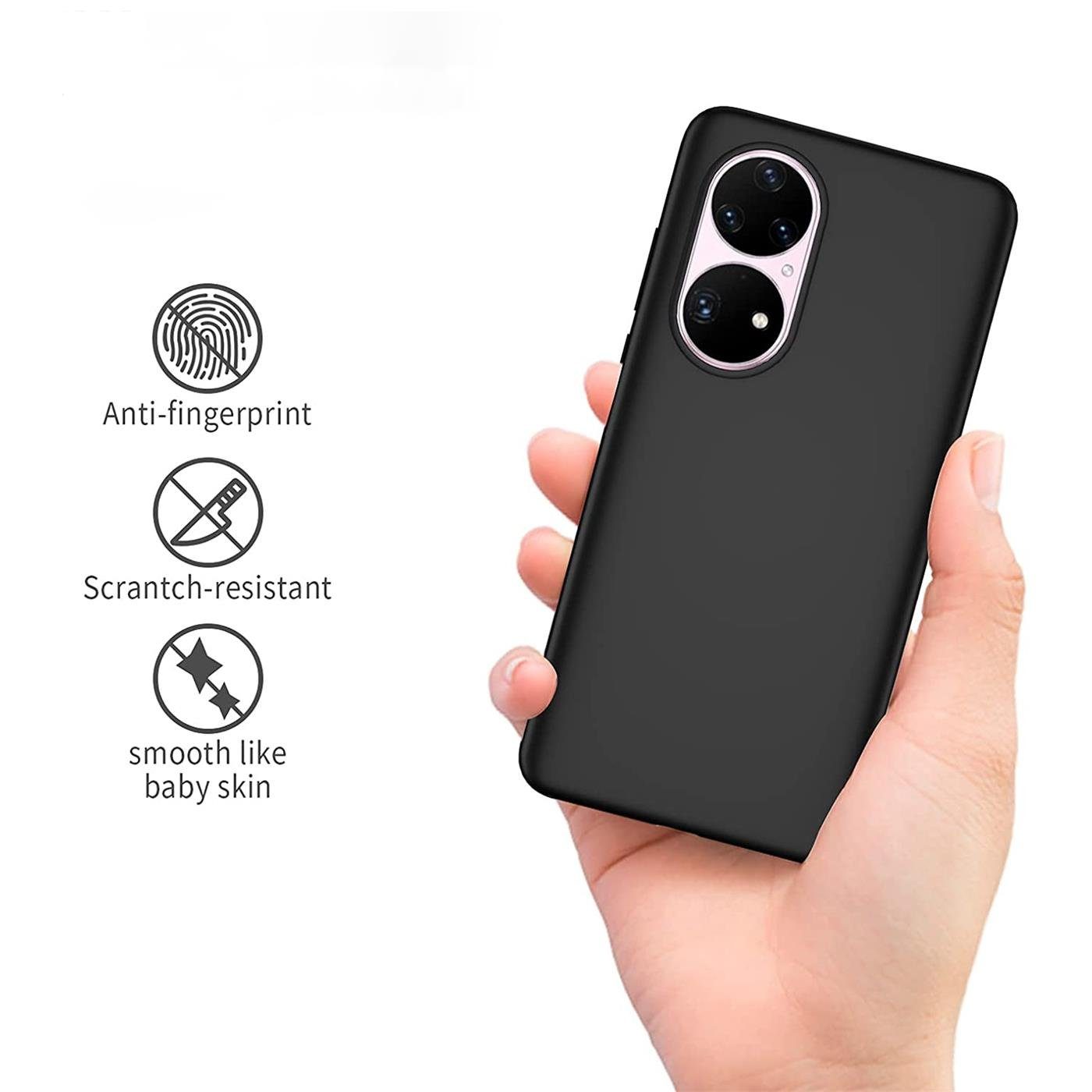 CoolGadget Handyhülle Black Series Handy Hülle für Huawei P50 Pro 6,6 Zoll, Edle Silikon Schlicht Robust Schutzhülle für Huawei P50 Pro Hülle