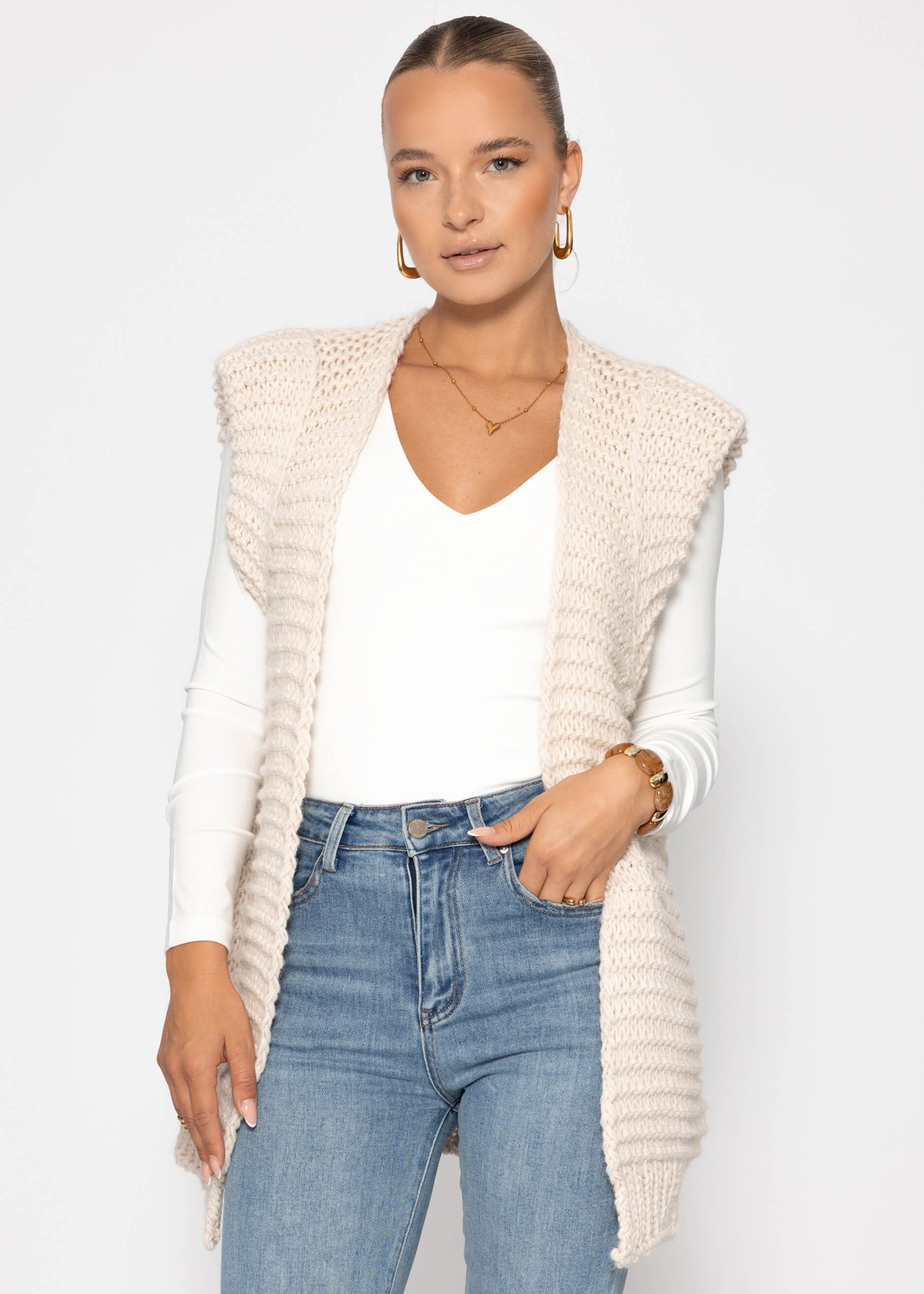SASSYCLASSY Kurzweste Lange ärmellose Strickweste für Damen Weste aus grobe günstig online kaufen