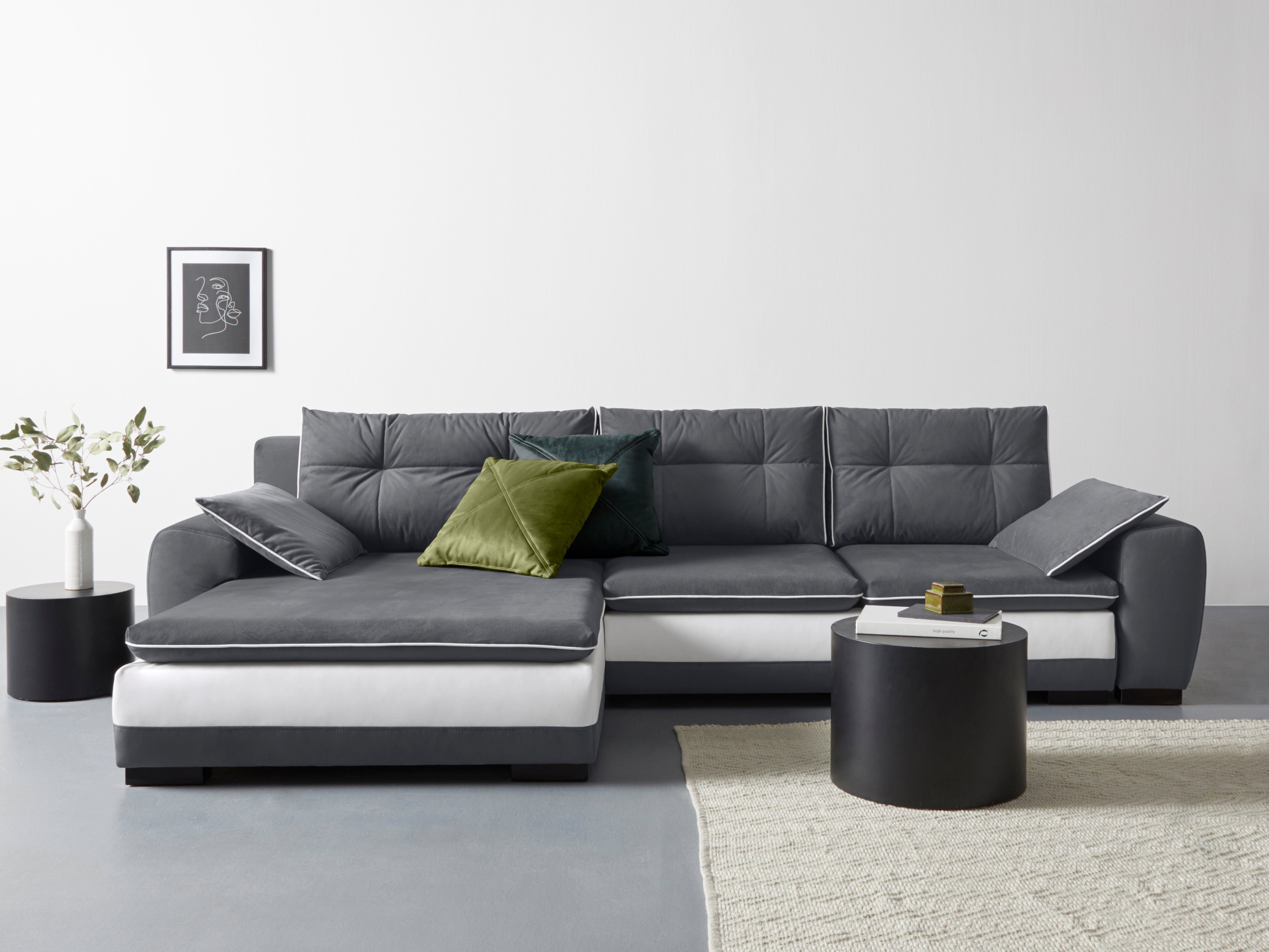 COLLECTION AB Ecksofa Alanya, mit 7 Kissen, wahlweise mit Bettfunktion und  Bettkasten