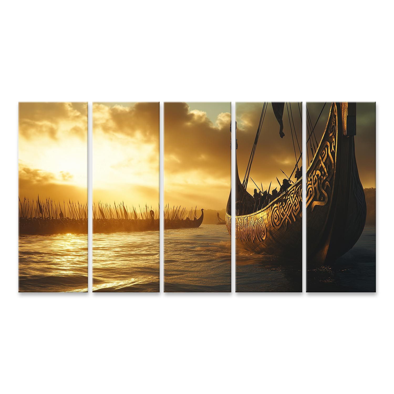 Leinwandbild Wikingerflotte bei Sonnenaufgang