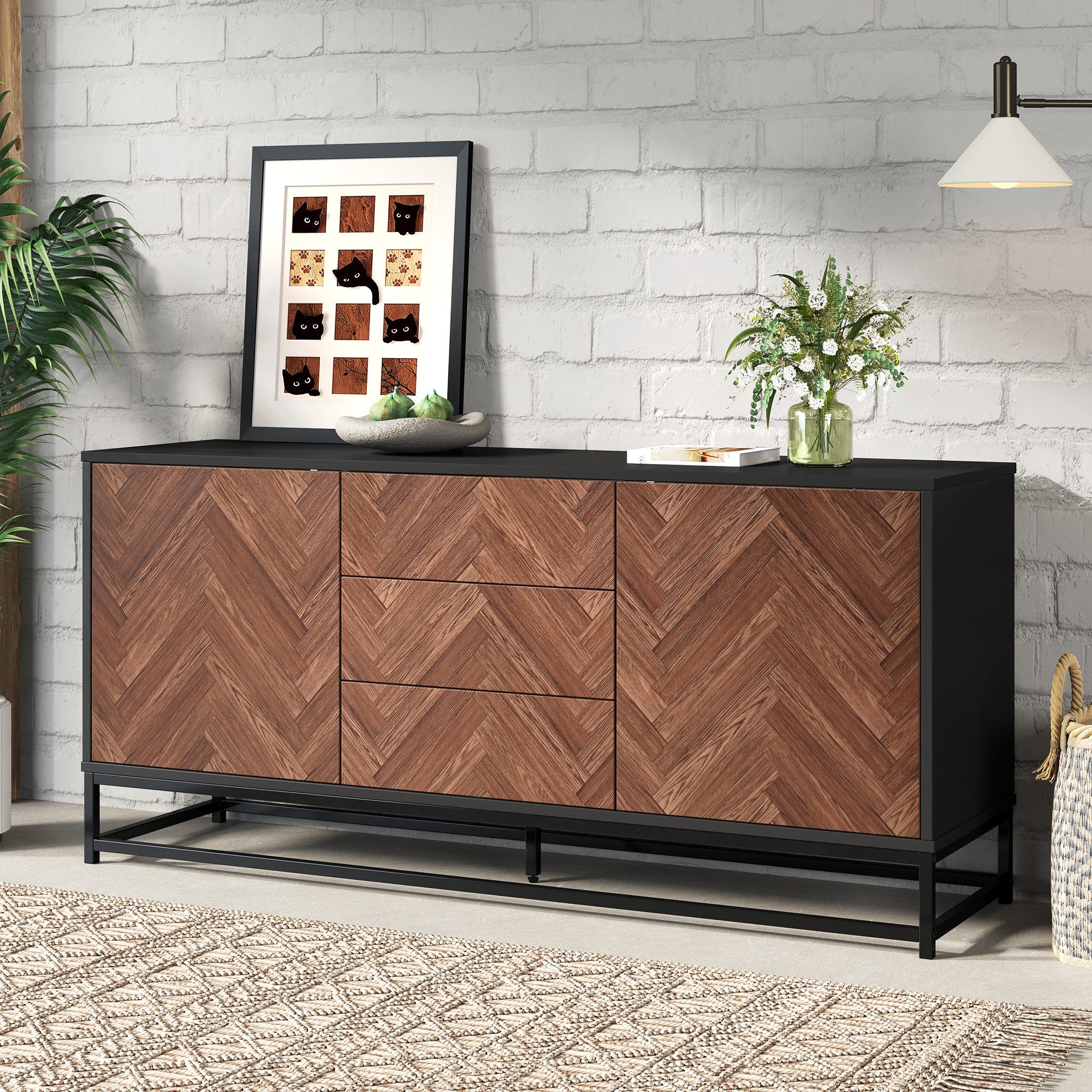 Merax Sideboard mit Kippschutz, verstellbaren Böden & Füßen (Anrichte in Ho günstig online kaufen